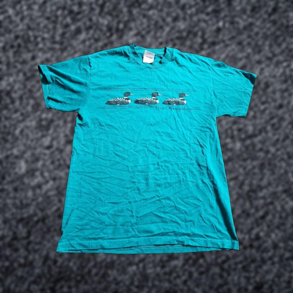 Hanes VINTAGE Hanes 80s Blue Solid Loons Ducks T-Shirt Adult M Single Stitch Distressed Mens Size US M / EU 48-50 / 2 - 1 Thumbnail