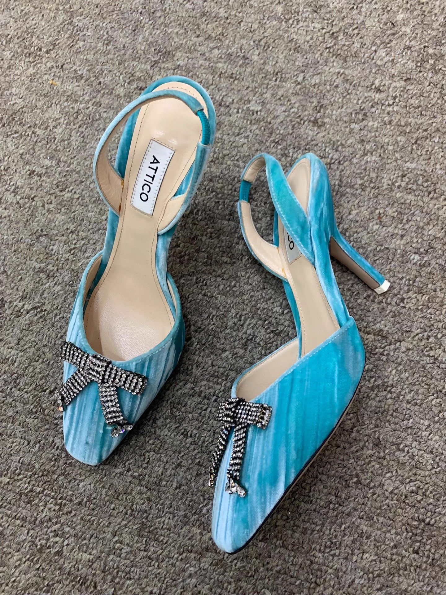 Other ATTICO Turquoise Suede Crystal Heels 36.5 Size US 5.5 / IT 35.5 - 2 Thumbnail