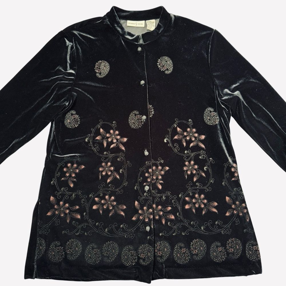 Other Vintage Studio Ease Velvet Long Sleeve Floral Print Black S Size XL / US 12-14 / IT 48-50 - 9 Thumbnail