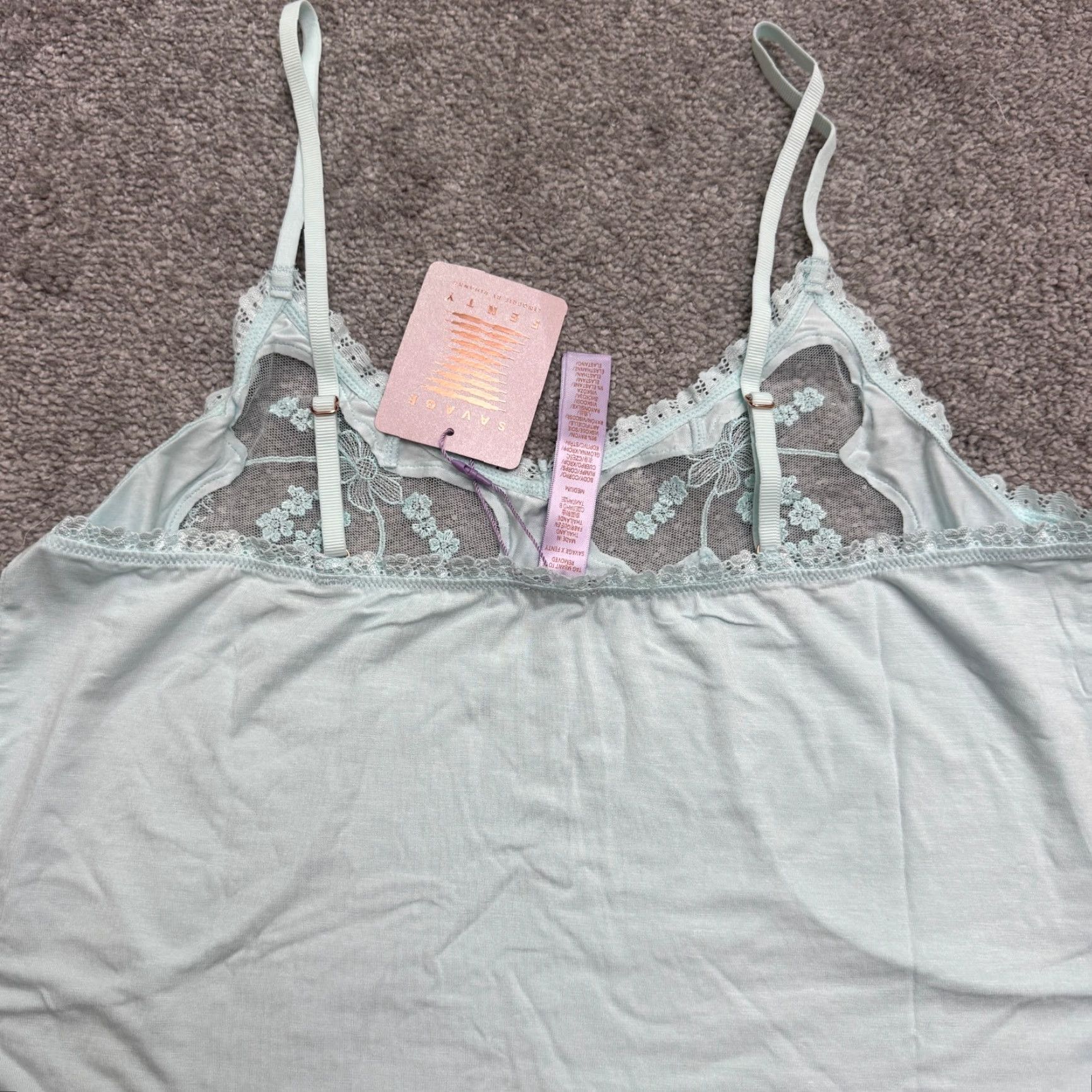 Vintage Savage Fenty By Rihanna Sleepwear A Peek Behind Lace Camisole Medium Blue NWT Size ONE SIZE - 7 Thumbnail