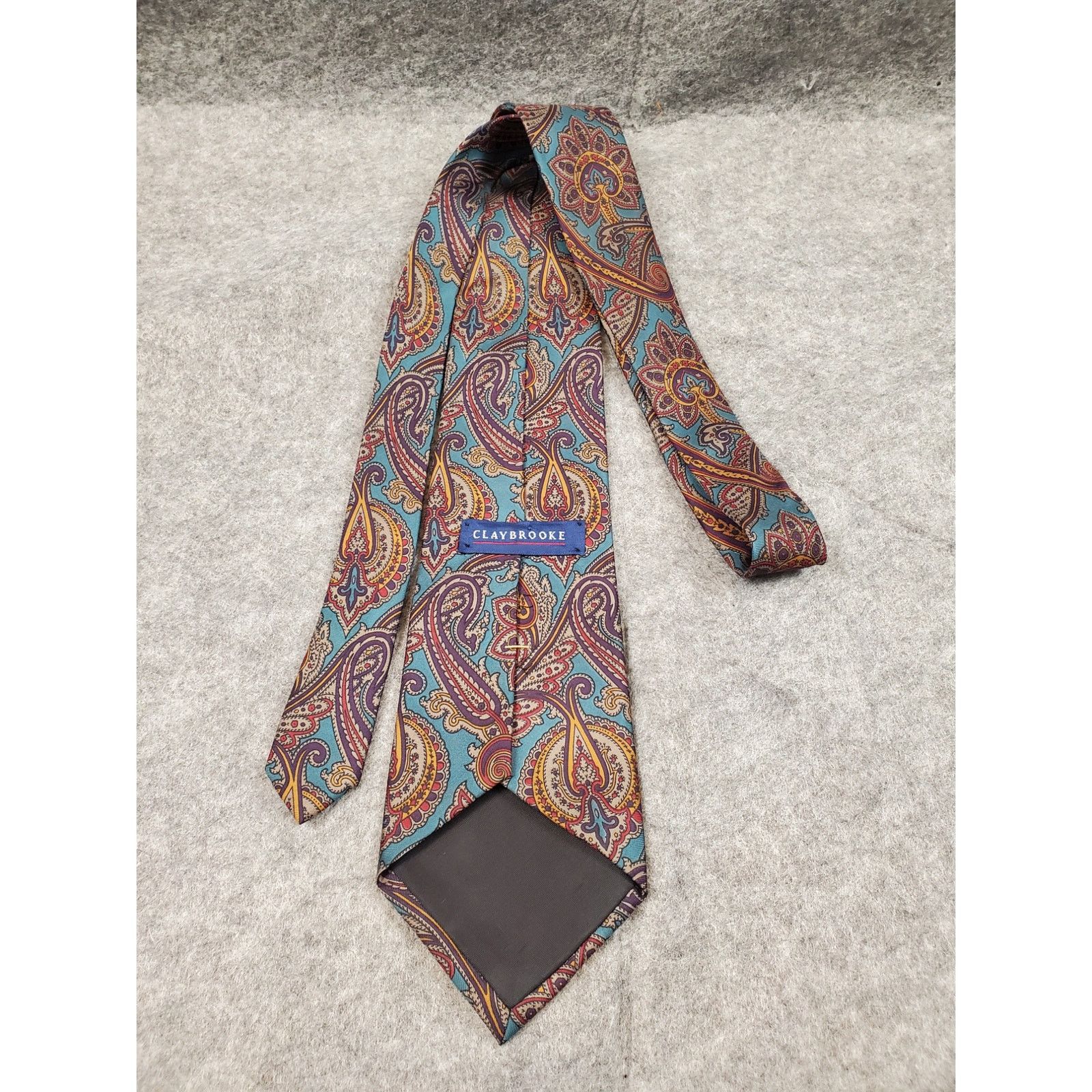 Other Vintage Men's Claybrooke Silk Teal Paisley Necktie Size ONE SIZE - 3 Thumbnail