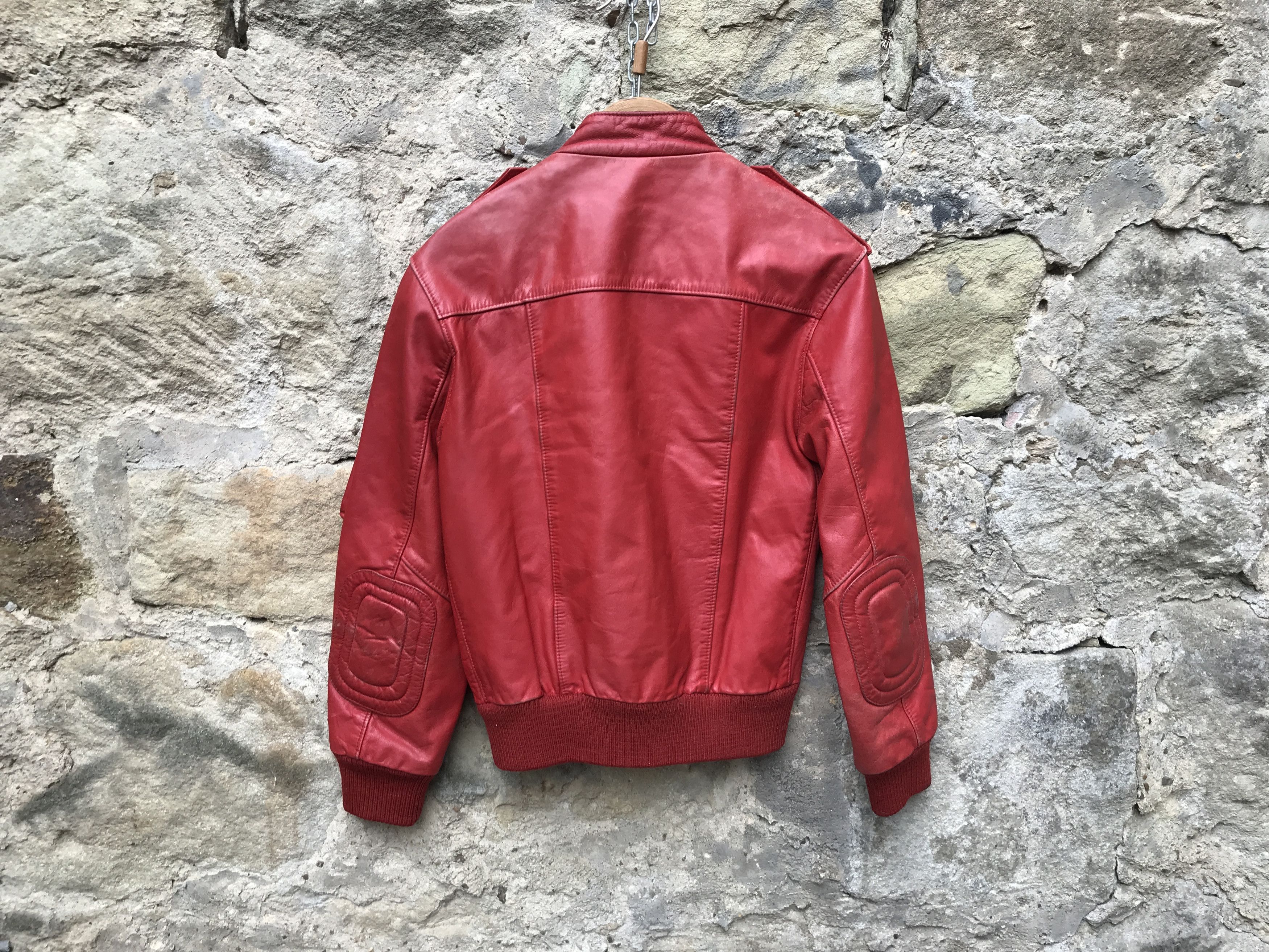 Vintage Vintage 80s Red Distressed Leather Motorcycle Bomber Jacket Size US XS / EU 42 / 0 - 9 Thumbnail
