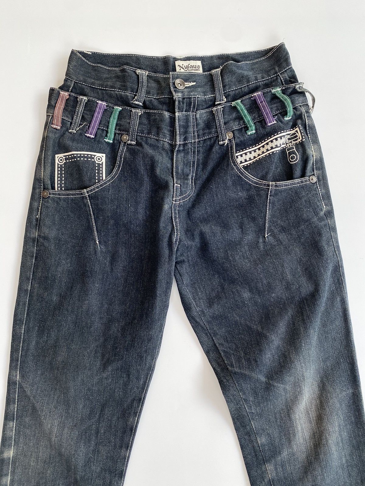 Japanese Brand Vintage Nylaus Denim Double Waist Black Size US 31 - 3 Thumbnail