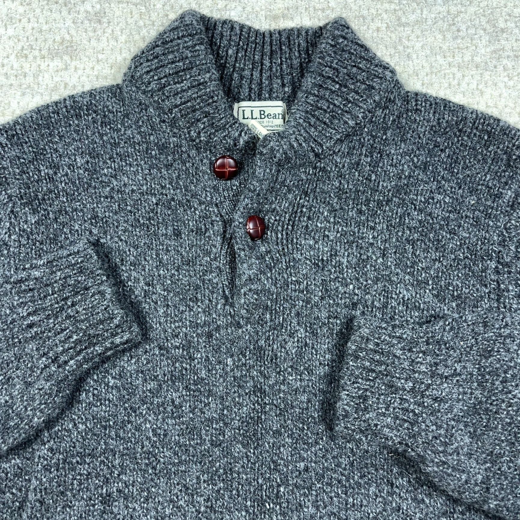 Vintage VINTAGE L.L.Bean Sweater Men Small Gray Wool Heavy Knit Mock Neck Cable-Knit Pullover Fishermen Outdoor Casual Size US S / EU 44-46 / 1 - 2 Thumbnail