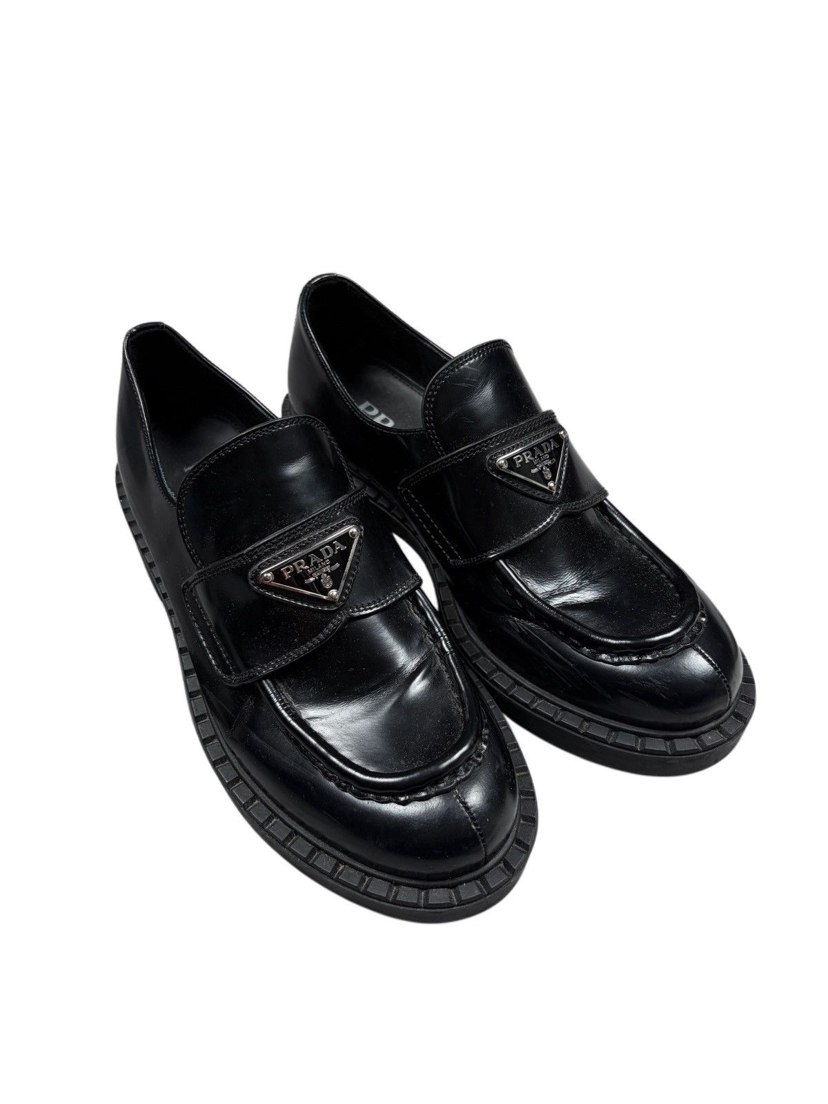 Prada Prada Loafers Black Leather Triangle Logo Size 38 Size US 8 / IT 38 - 1 Thumbnail