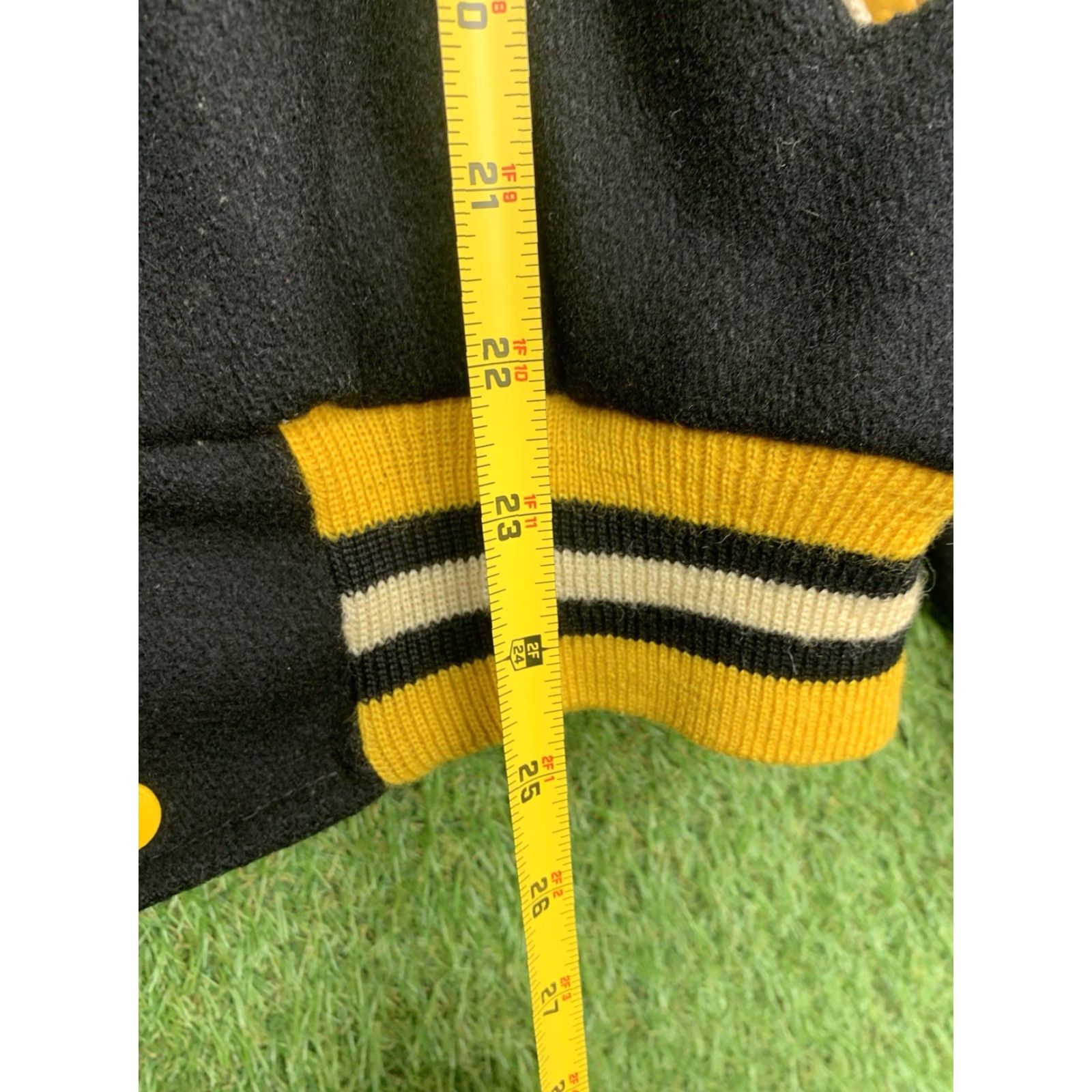 Holloway VINTAGE Holloway Letterman Jacket Unisex Adults 44 Black Yellow 80s Varsity Springfield Wool Zip Pockets Nylon Lining Size US S / EU 44-46 / 1 - 4 Thumbnail
