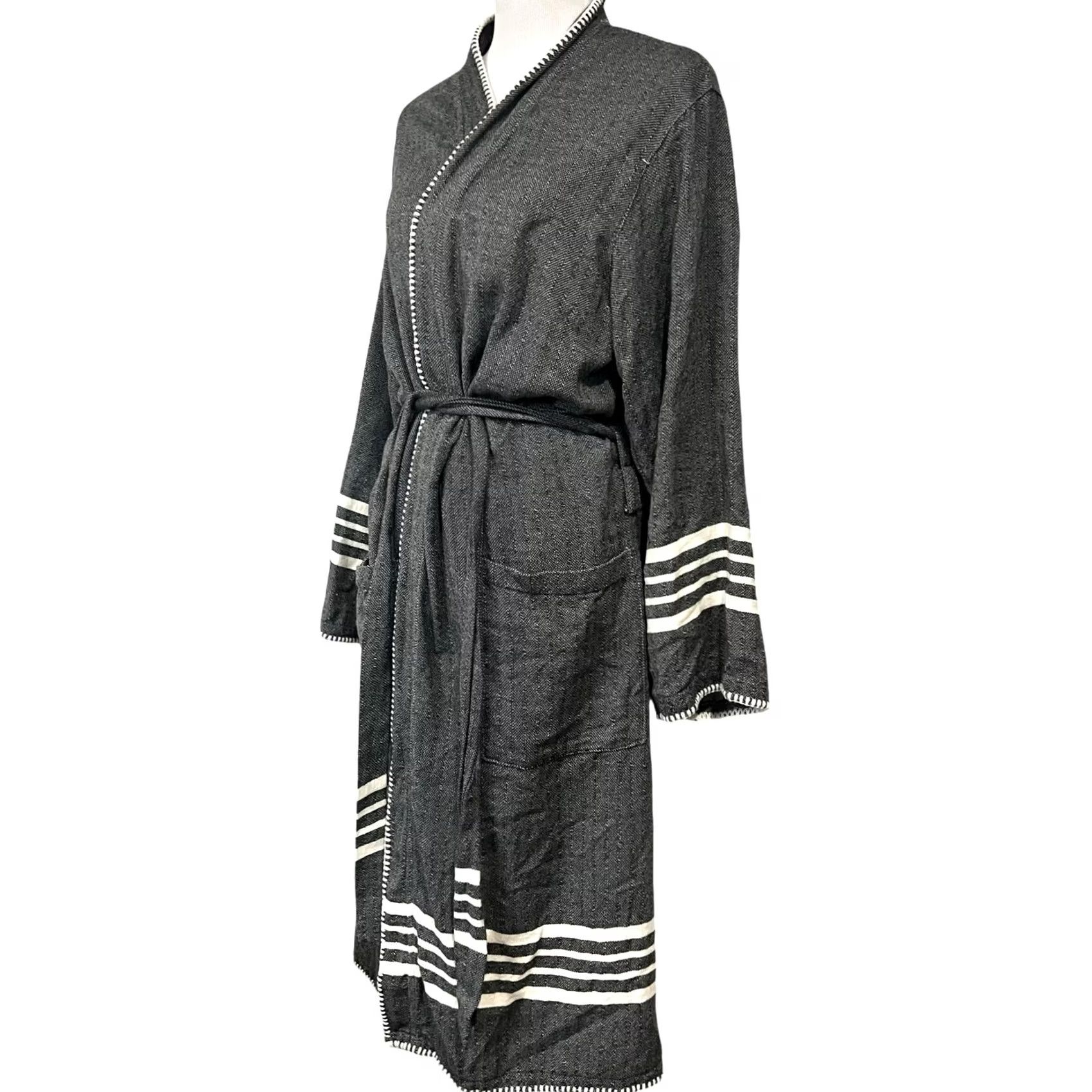 Vintage Buldano Turkish Cotton Robe Kimono Unisex Lightweight Hand-Woven Quick Dry Sz S Gray Size ONE SIZE - 4 Thumbnail