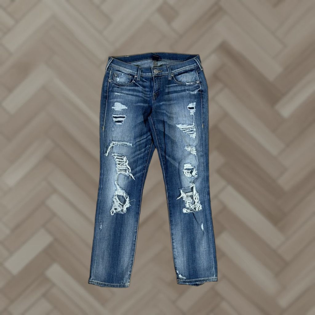 True Religion Womens True Religion Jeans Straight Mid Rise Distressed Blue Size 26 Size 26" / US 2 / IT 38 - 1 Thumbnail