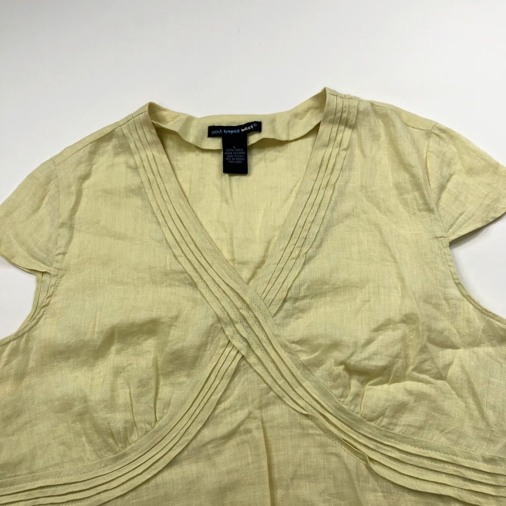 Vintage Saint Tropez West LS 100% Linen Y2K Zip Pullover Top Shirt Blouse Yellow Size L / US 10 / IT 46 - 2 Thumbnail