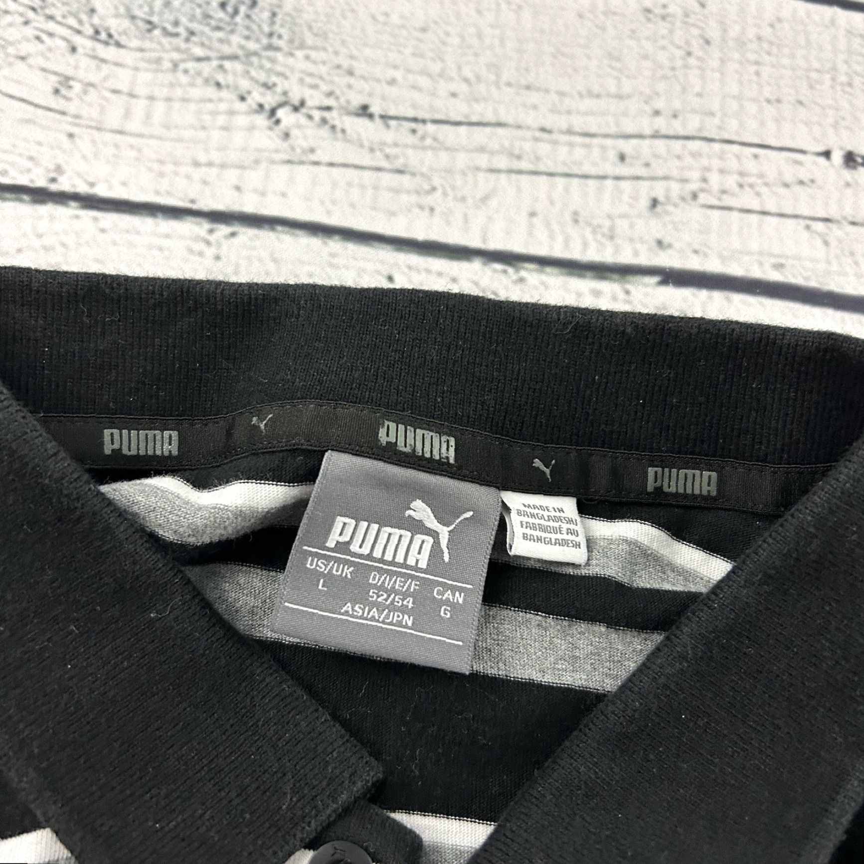 Puma PUMA Striped Short Sleeve Button Front Polo Shirt Men's L Black Gray Size US L / EU 52-54 / 3 - 5 Thumbnail