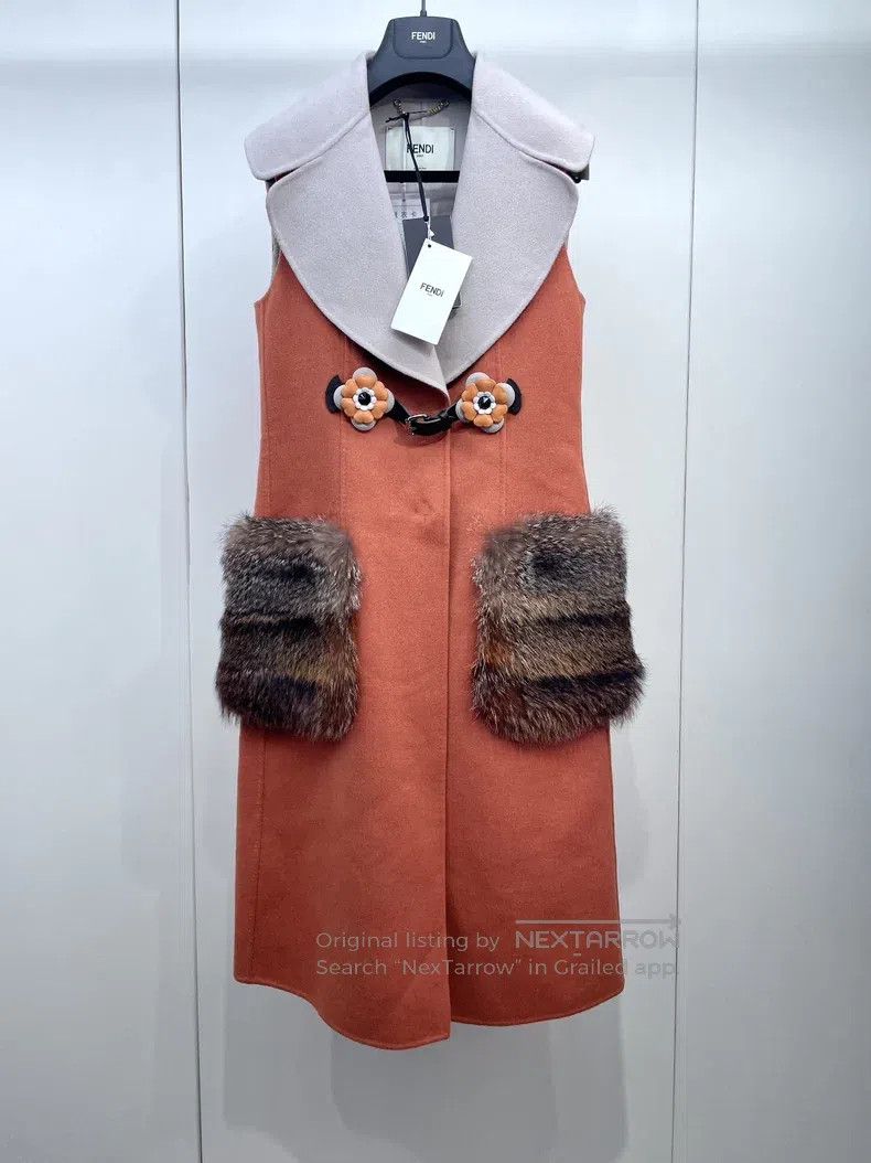 Fendi Fur Pockets Floral Button Long Vest