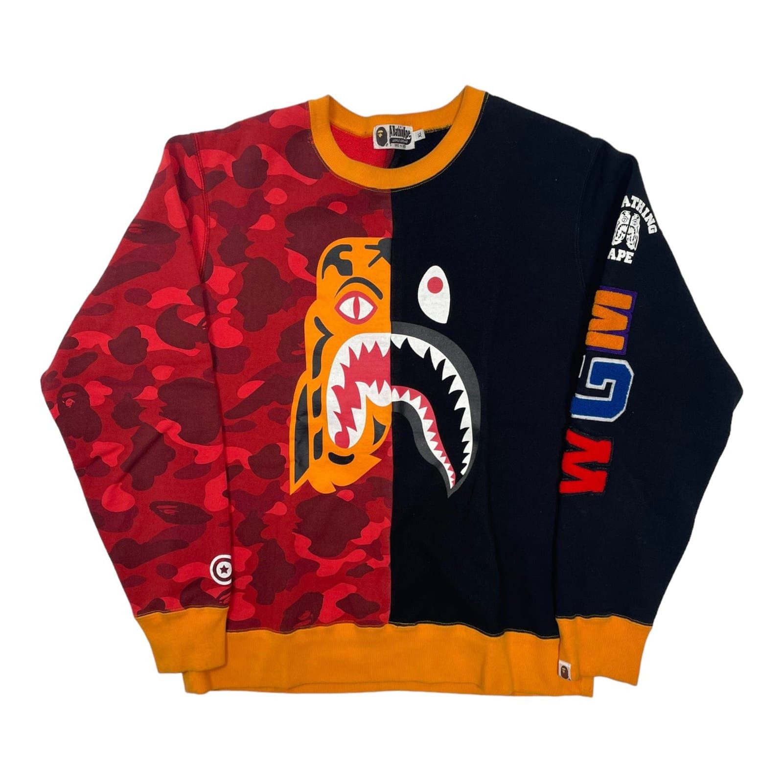 image of Bape Split Tiger Shark Crewneck Sweatshirt, Men's (Size XL)