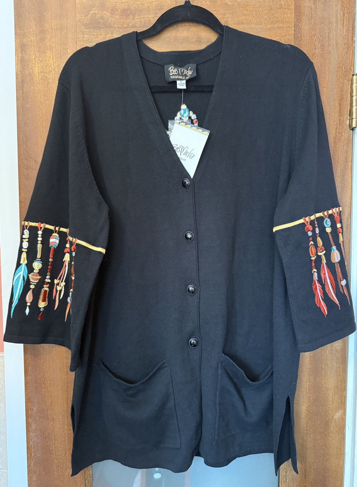 Bob Mackie Bob Mackie Black Art Feather Cardigan Sweater Dream Catcher Size XL / US 12-14 / IT 48-50 - 1 Thumbnail