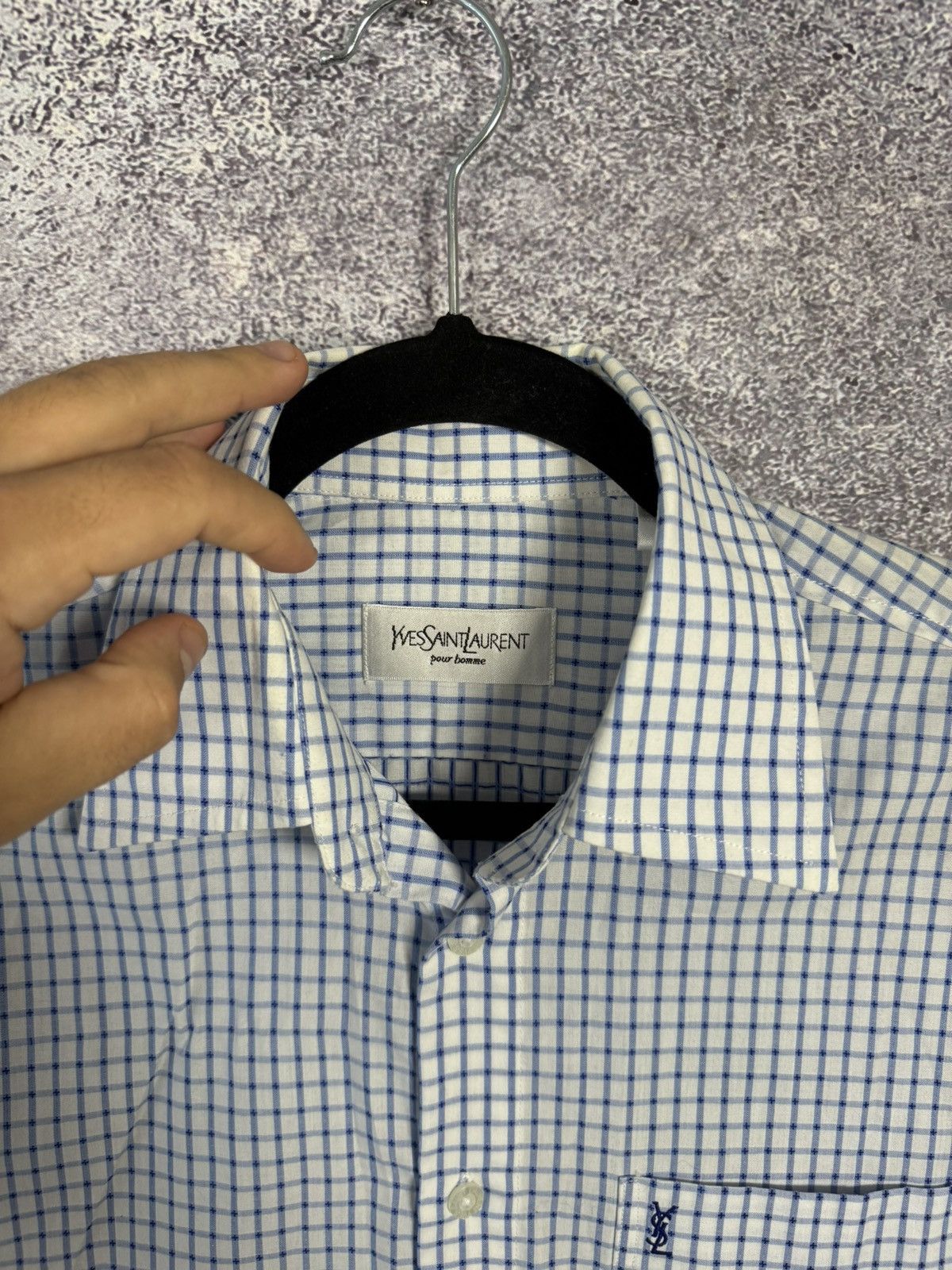 Vintage × Yves Saint Laurent Yves Saint Laurent YSL Check Shirt White Blue Small Size US S / EU 44-46 / 1 - 6 Thumbnail