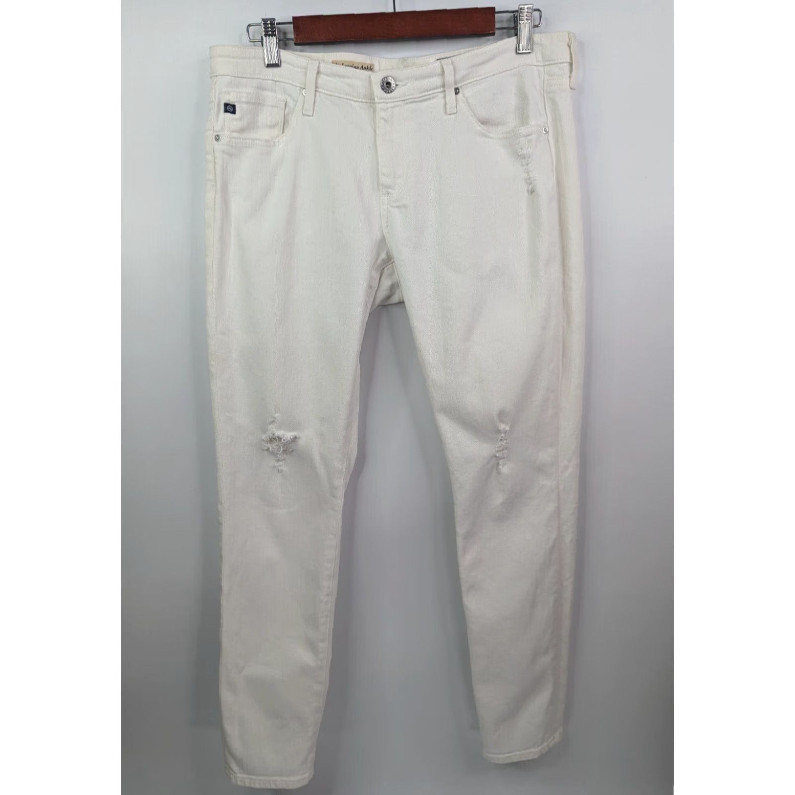 Vintage AG Adriano Goldschmied Jeans Womens 31 The Legging Super Skinny Distressed Ankle Ivory Size 24" / US 00 / IT 34 - 2 Thumbnail