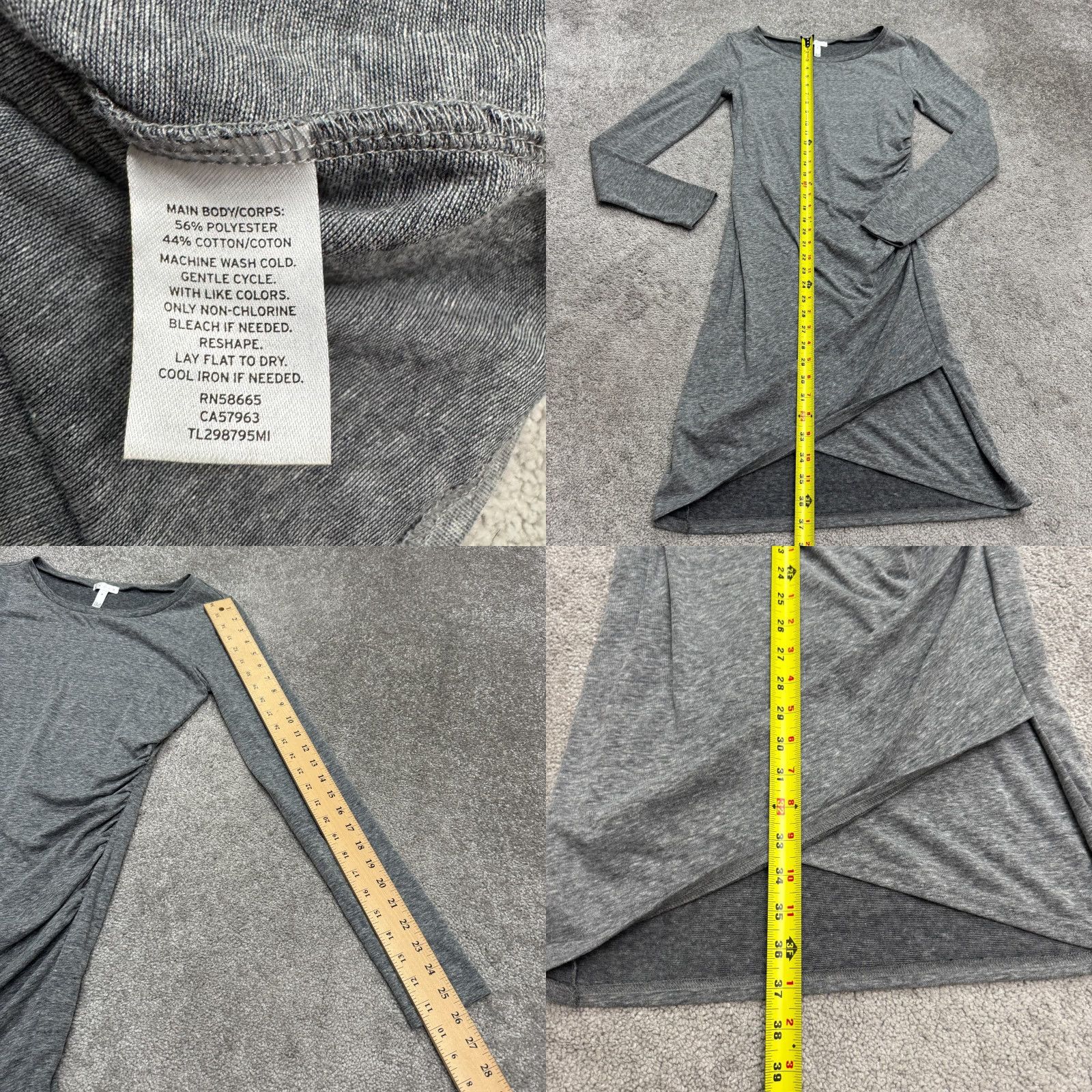 Vintage Leith Bodycon Mini dress Womens M Gray Long Sleeve Ruched Asymmetric Tulip Short Vintage No Size M / US 6-8 / IT 42-44 - 8 Thumbnail