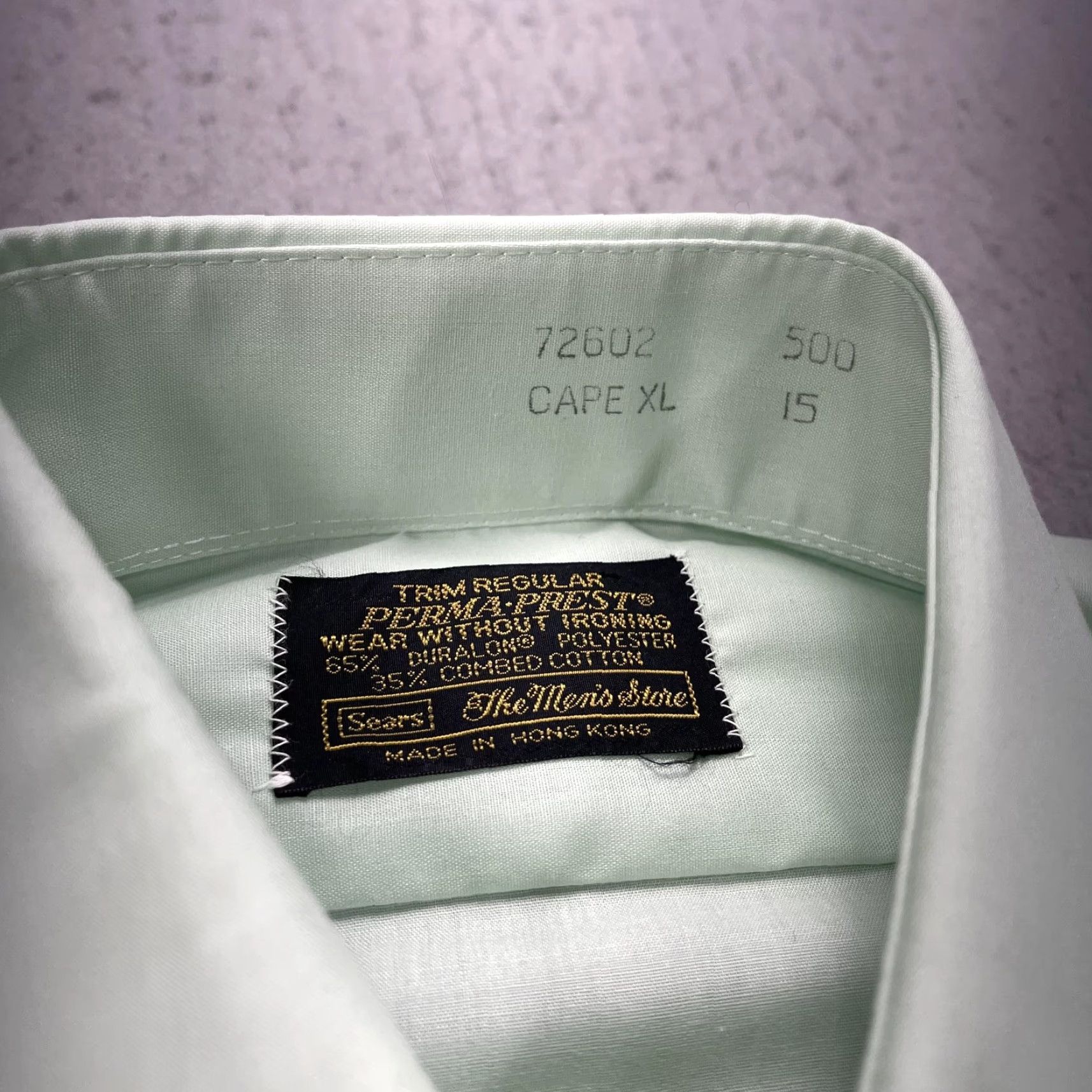 Sears VINTAGE Sears Shirt Mens 15 Green Perma Prest Short Sleeve Dress Hong Kong Size 40R - 4 Thumbnail