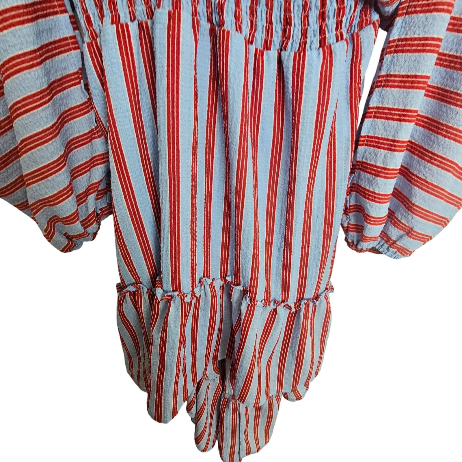 Lululemon Lulu's Dress Blue Red Striped Hi Low Dress Puff Sleeve L Size L / US 10 / IT 46 - 3 Thumbnail