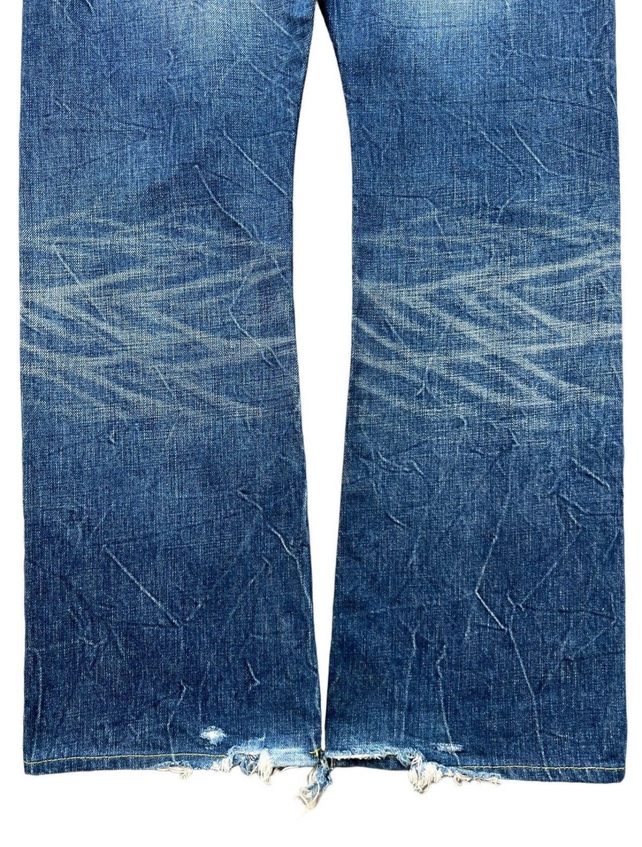 Vintage Blue Japan Distressed Denim Flare Jeans 33x31