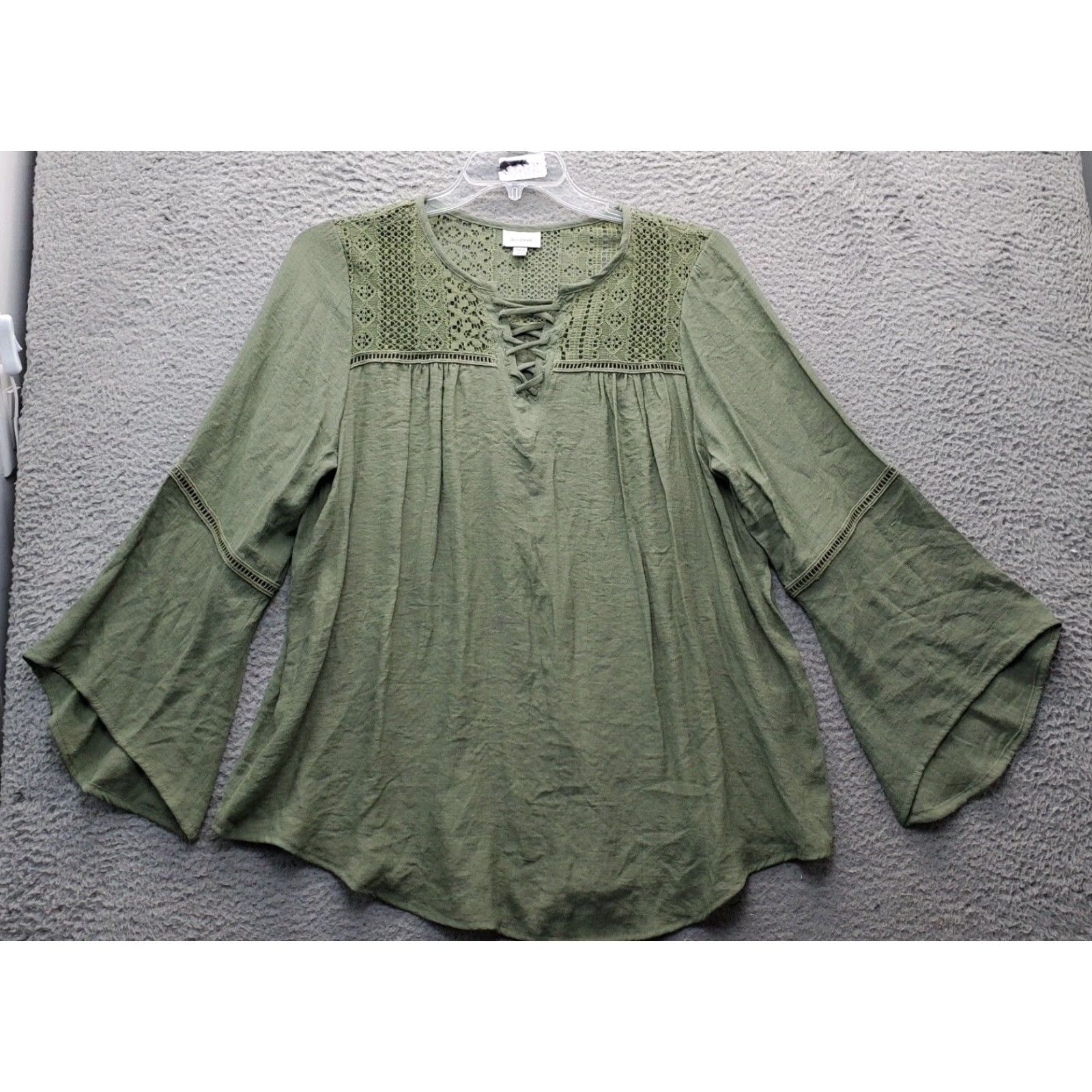 Avenue Avenue Womens Blouse Top Green Size 14/16 Pleated Lace Up V Neck Casual Pullover Shirt Size XL / US 12-14 / IT 48-50 - 2 Thumbnail