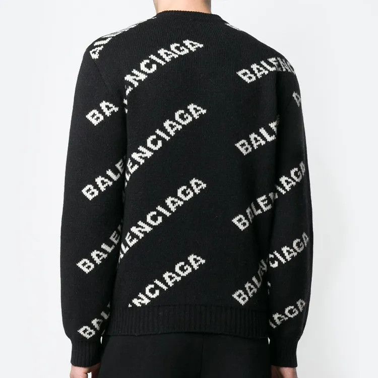 Balenciaga o1mt1gz0225 Allover Logo Sweater in Black/White Size US M / EU 48-50 / 2 - 5 Thumbnail