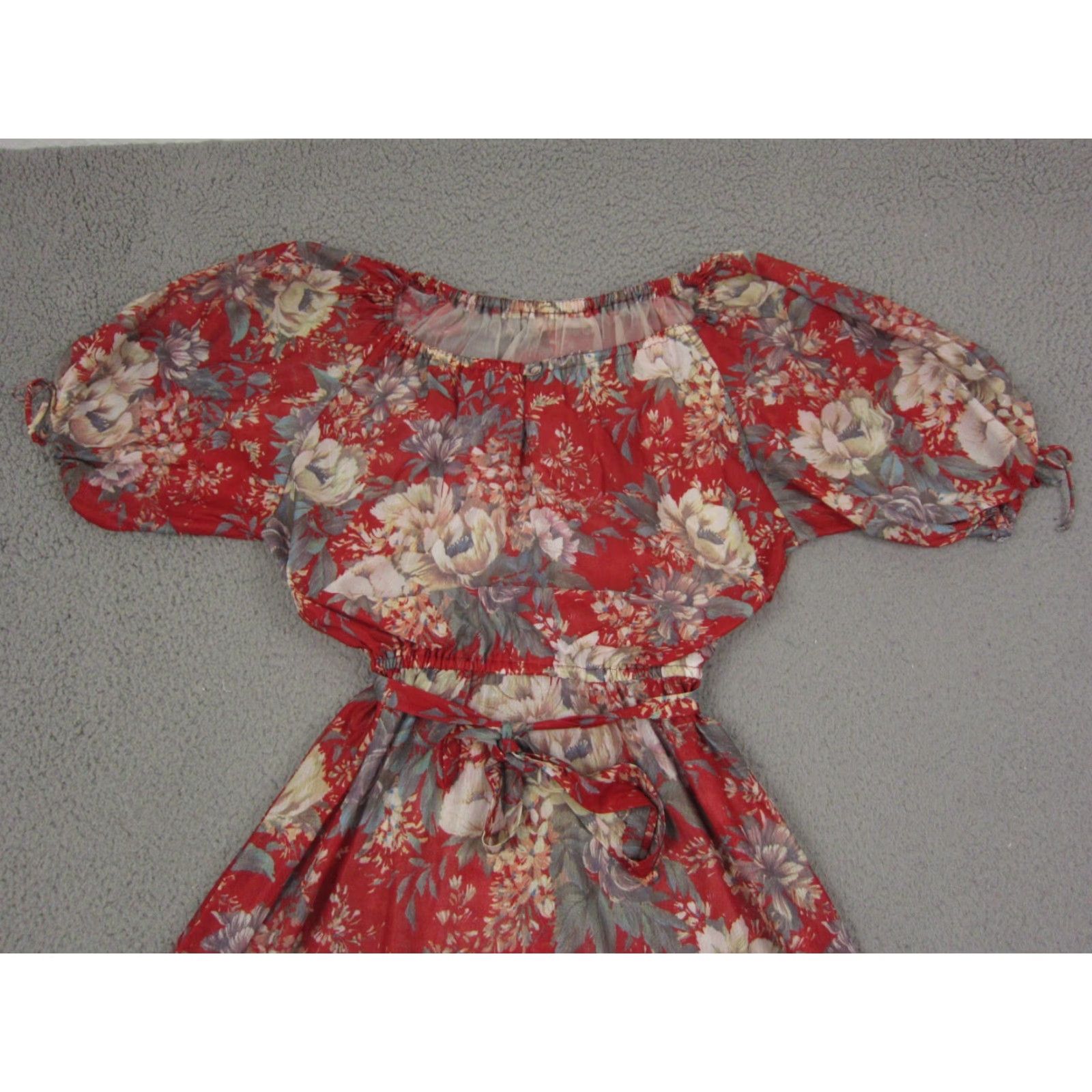 Vintage VINTAGE Patty O’Neil Dress Womens 11 Red Floral Boho Cottagecore Tie Waist 70s Size L / US 10 / IT 46 - 2 Thumbnail