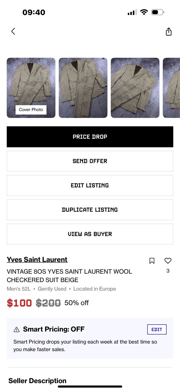 Vintage Bundle X2 Yves Saint Lauren Suit Size 54R - 3 Thumbnail
