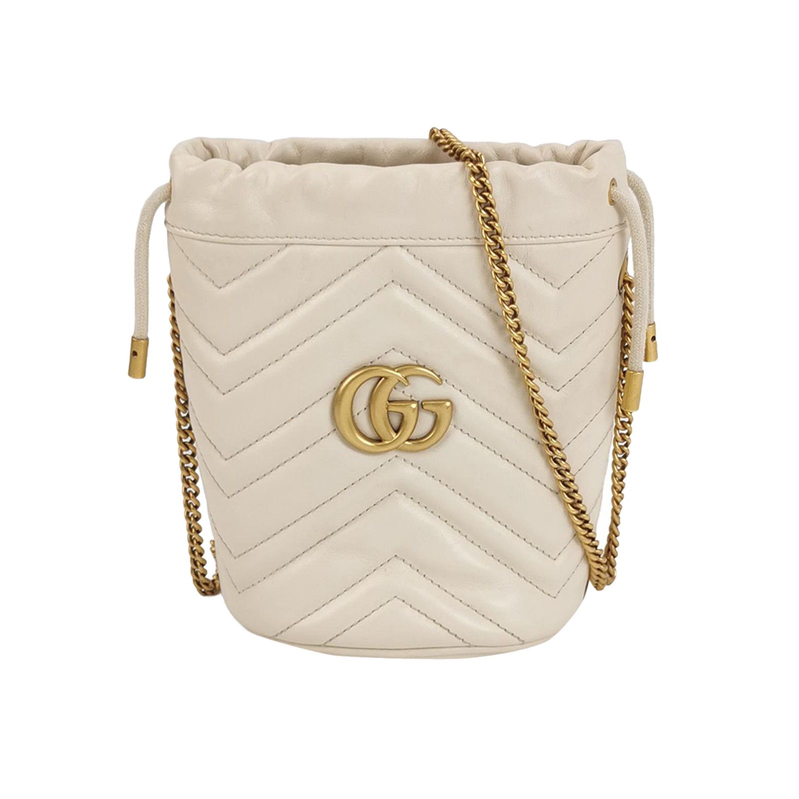 Gucci Gucci GG Marmont White Leather Mini Bucket Bag ONE SIZE Size ONE SIZE - 1 Thumbnail