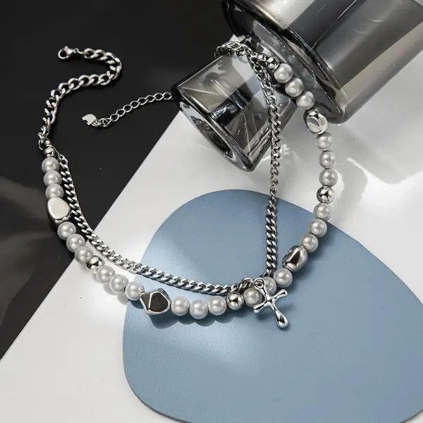 Jewelry Cross Double Layered Pearl Necklace Size ONE SIZE - 4 Thumbnail