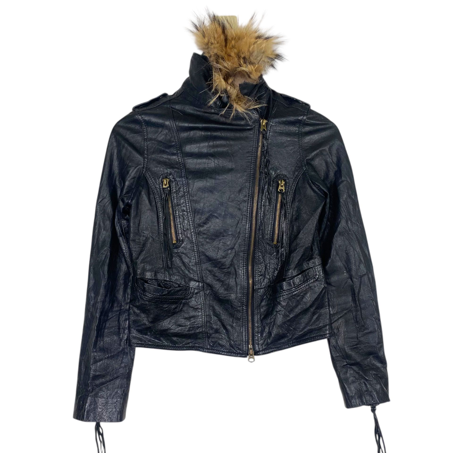 If Six Was Nine 💥 GOA ARCHIVES RACOON FUR LEATHER BIKER JACKET Size XS / US 0-2 / IT 36-38 - 6 Thumbnail