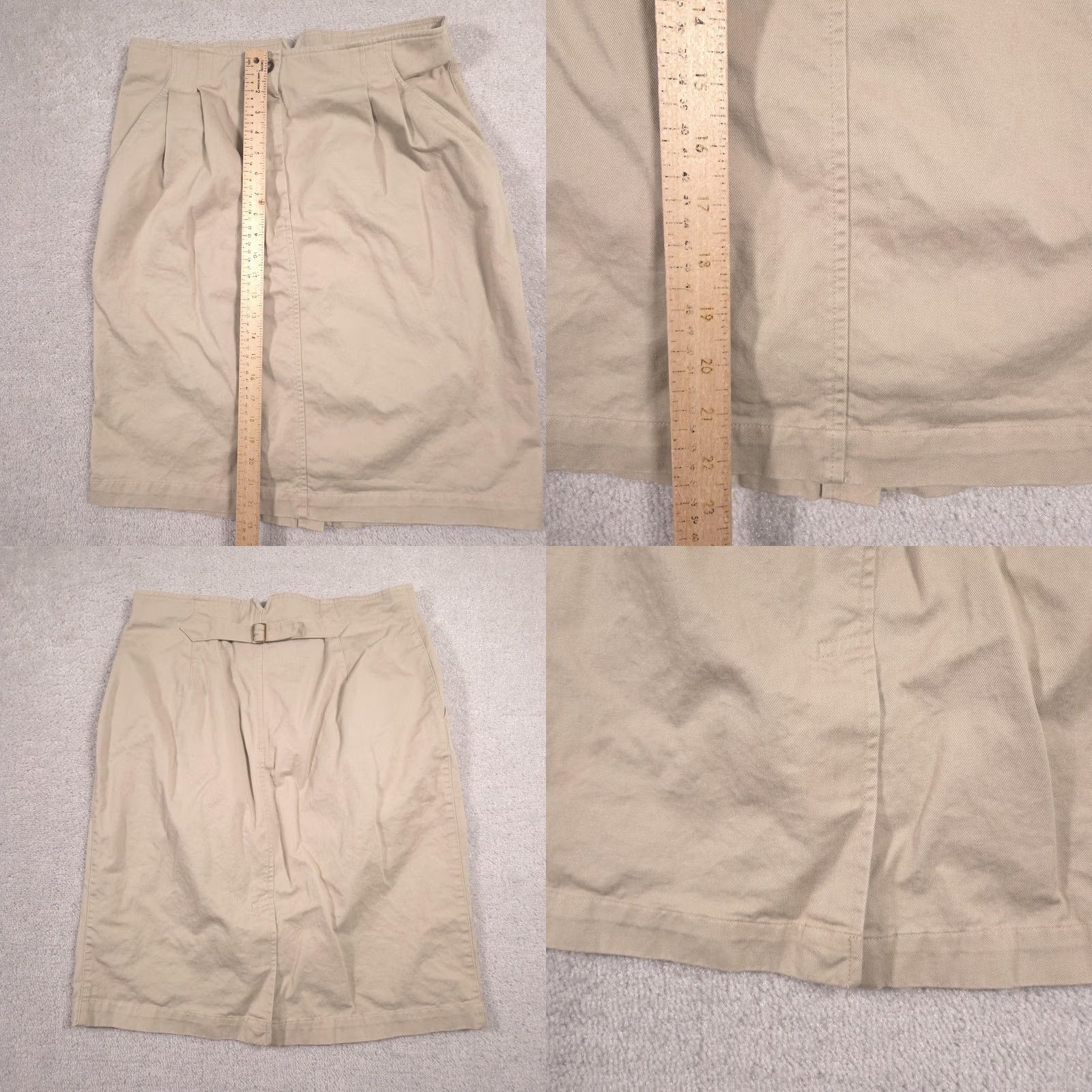 Vintage Liz Sport Skirt Womens 16 Beige Twill Knee Length Pleated Pockets Buckle Back Size 38" / US 16 / IT 52 - 8 Thumbnail
