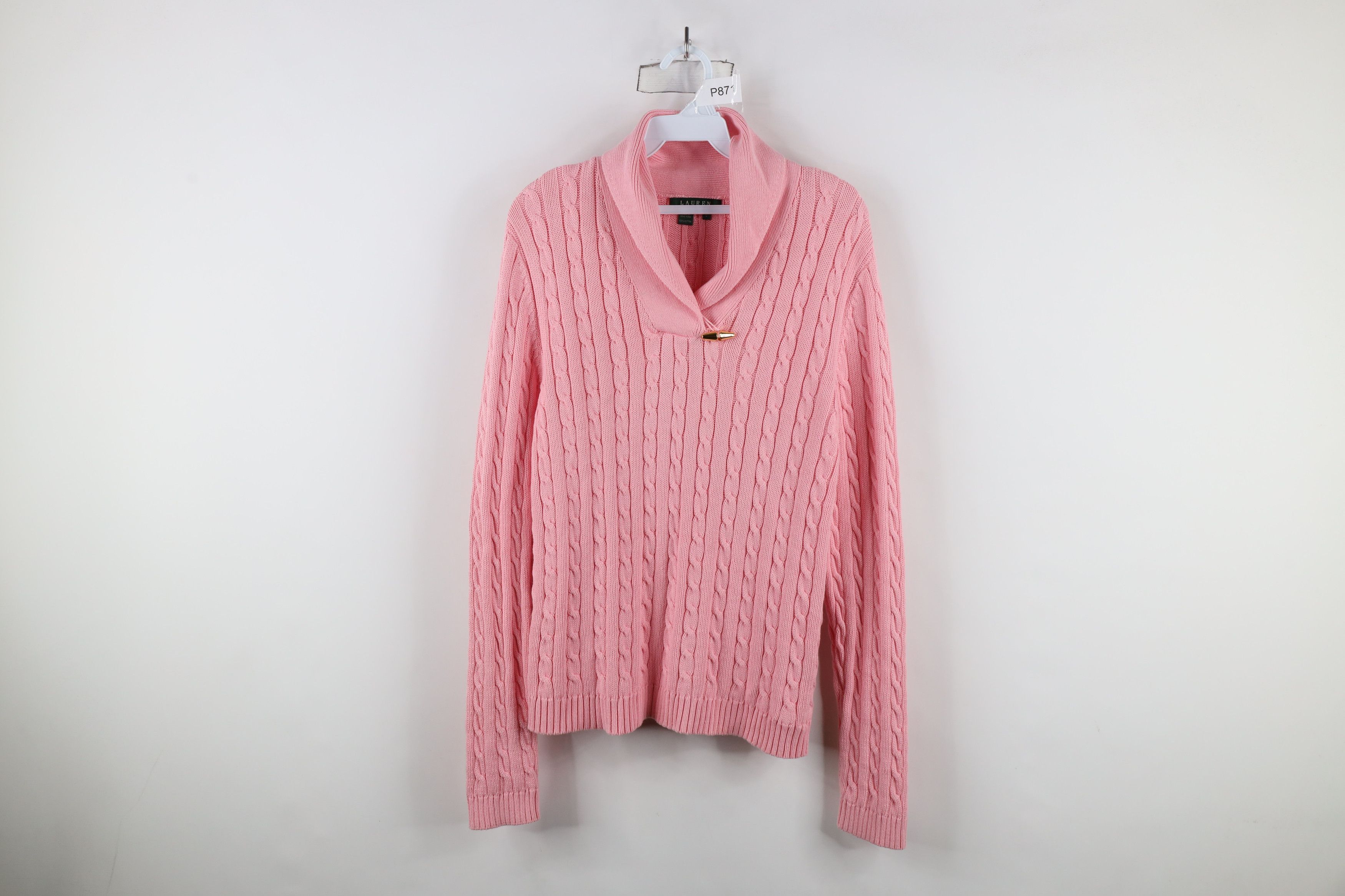 Ralph Lauren × Vintage Vintage 90s Ralph Lauren Shawl Collar Cable Knit Sweater Size L / US 10 / IT 46 - 1 Thumbnail