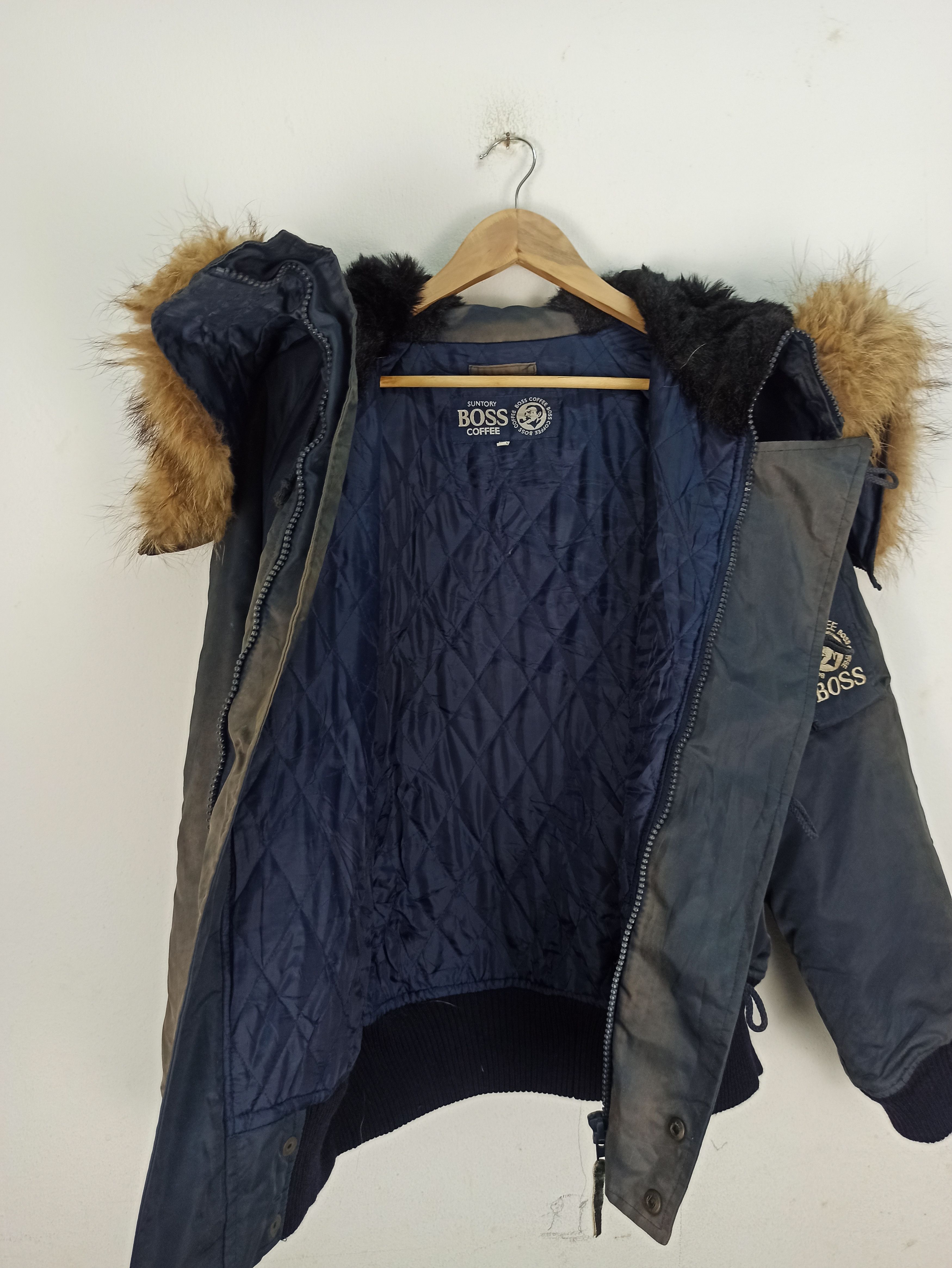 If Six Was Nine Vtg SUN FADED Suntory Boss Coffee Bombers Jacket Hoodie Fur Size US L / EU 52-54 / 3 - 10 Thumbnail