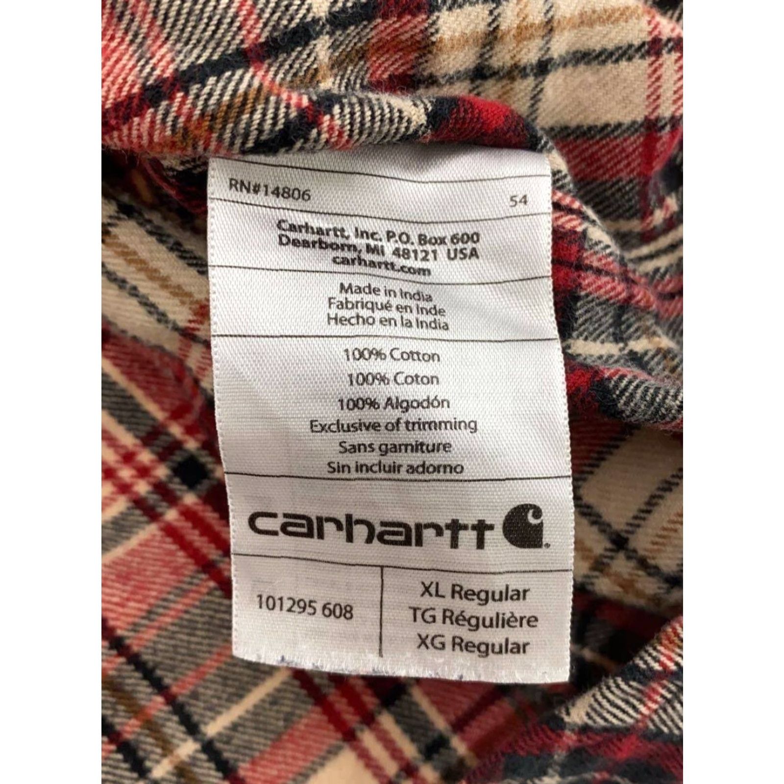 Carhartt VINTAGE Carhartt Long Sleeve Plaid Flannel Shirt Red Beige XL Relaxed Fit 101295 608 EUC Size US XL / EU 56 / 4 - 3 Thumbnail