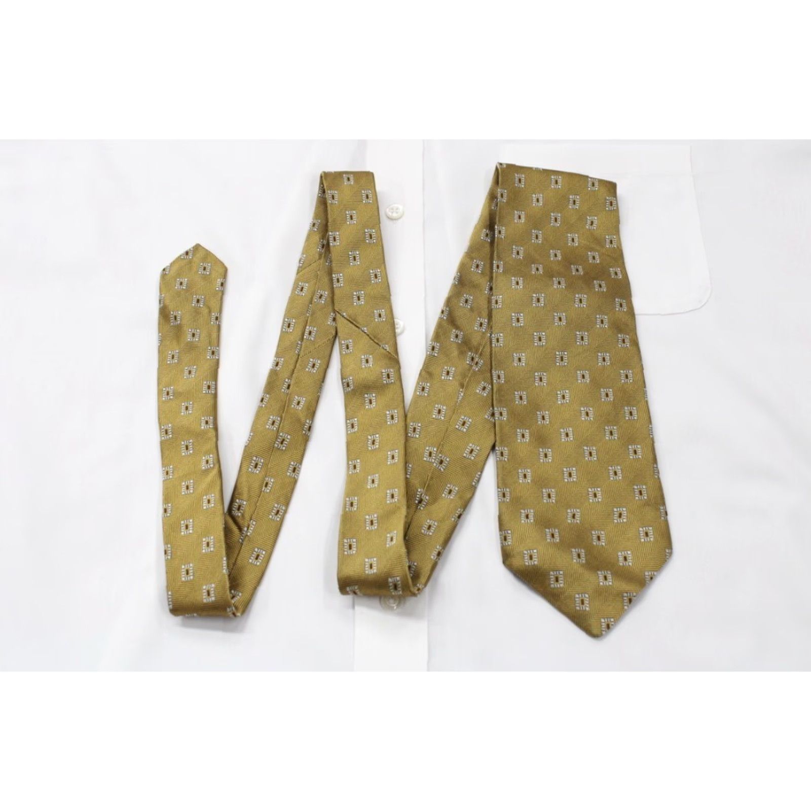 Robert Talbott Robert Talbott Silk Necktie Mens Gold Geometric Small Squares Office Stylish USA Size ONE SIZE - 3 Thumbnail