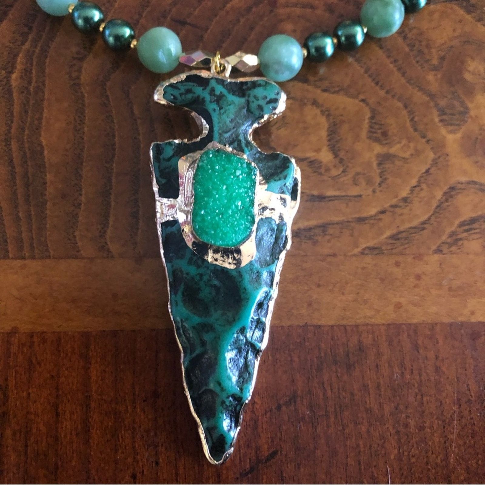 Handmade Handcrafted repurpose drusy ox arrowhead Pearl necklace Size ONE SIZE - 10 Thumbnail