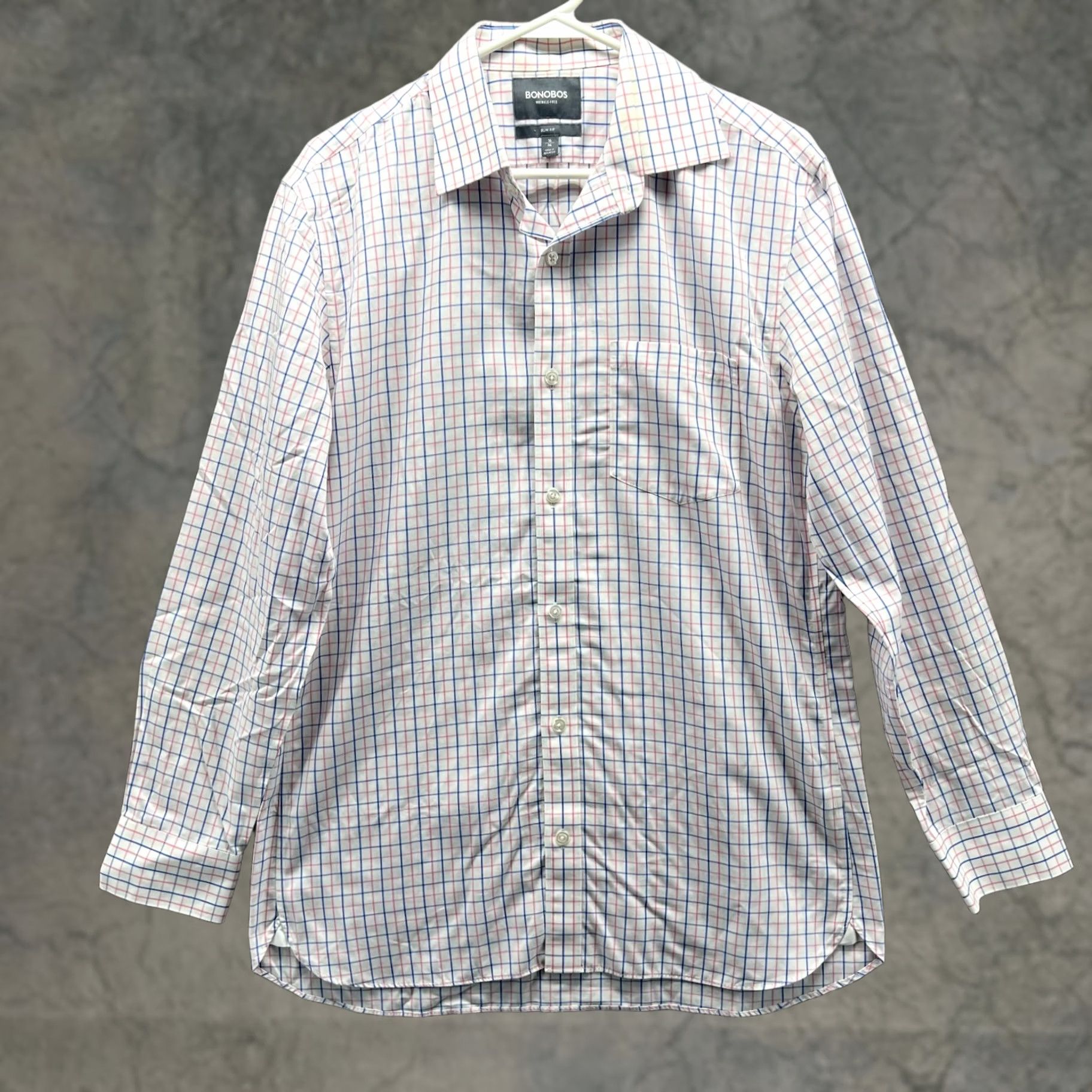 Bonobos Bonobos Shirt Mens 16/34 White Button-Down Wrinkle Preppy Dress Slim Windowpane Shirt Button-Up Collar-Down Vintage: No Size 42R - 1 Thumbnail