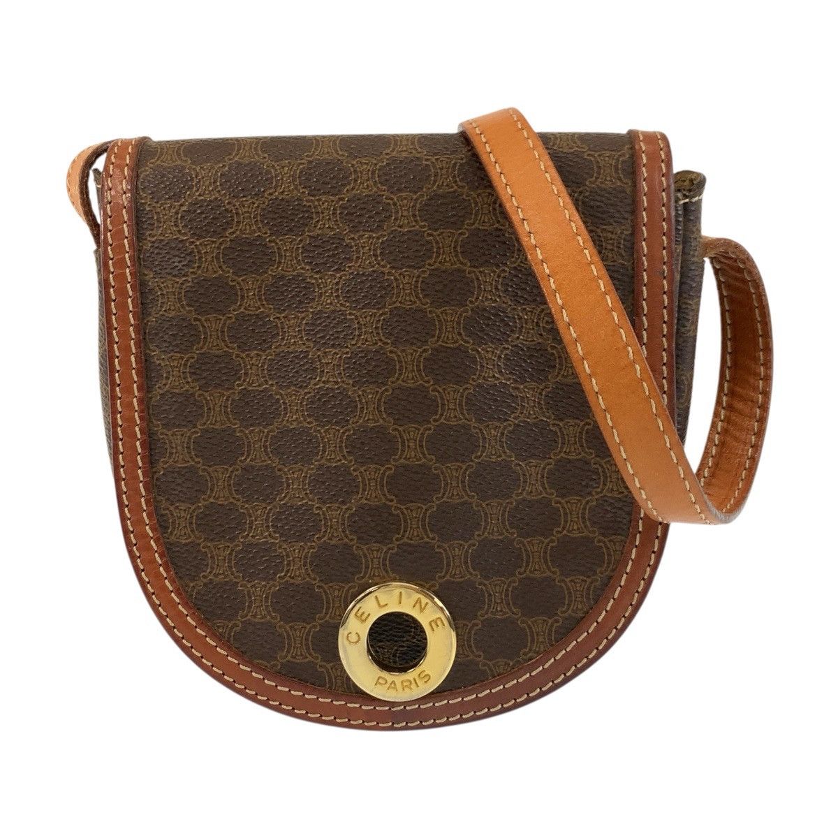 Celine Celine Macadam Circle Logo Pvc/leather Shoulder Bag M09 Leather Shoulder Bag M09 in Brown, Women's