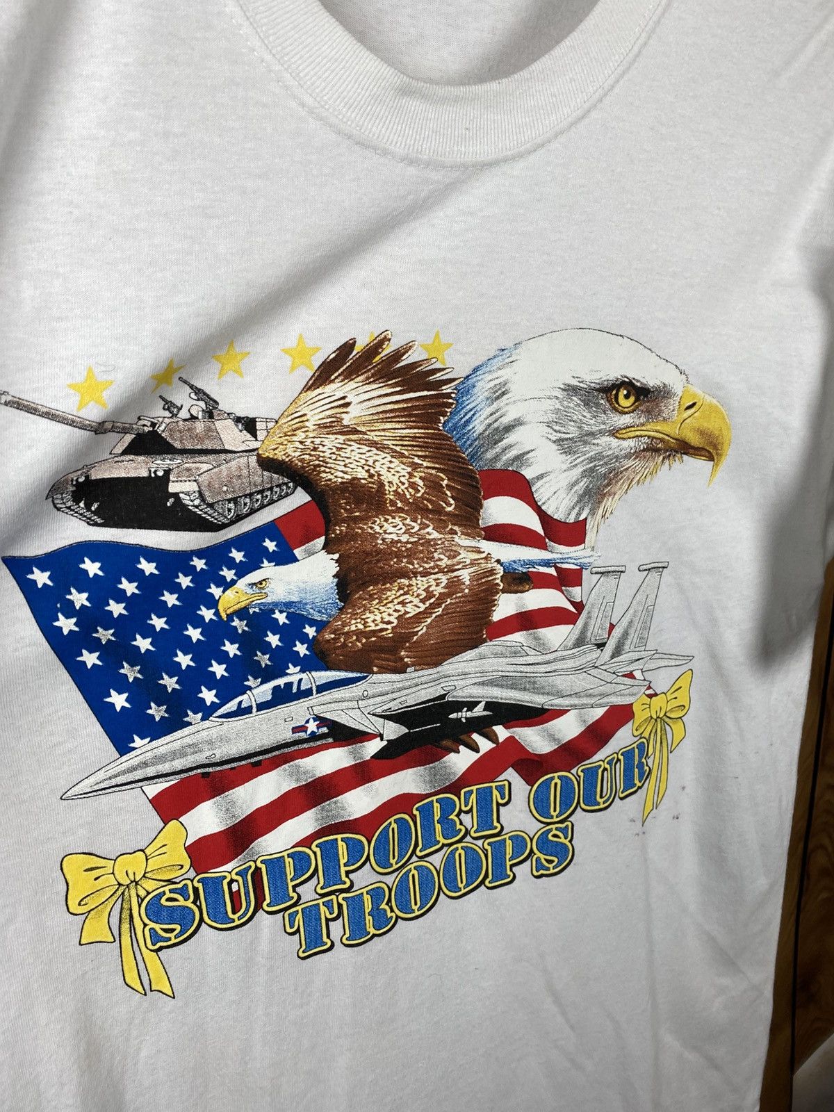 Vintage 🦅Vintage 90s T-Shirt Hanes U.S.A. Support Our Troops Tee🦅 Size US L / EU 52-54 / 3 - 2 Thumbnail