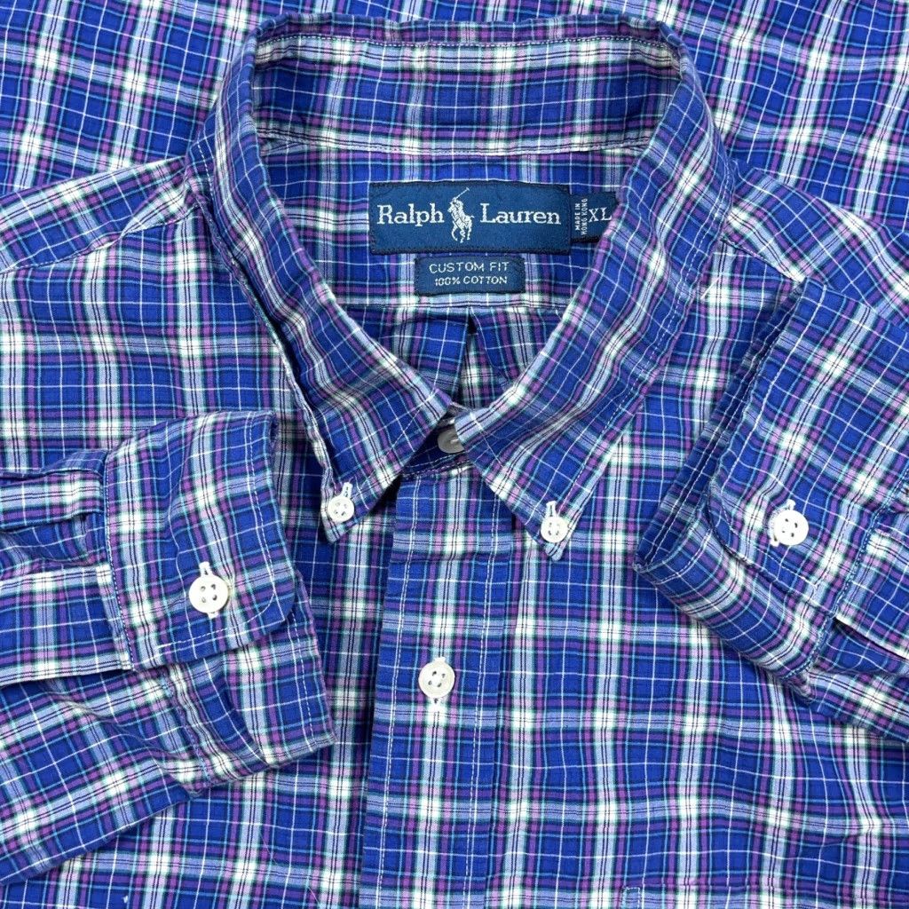 Ralph Lauren Ralph Lauren Shirt Men XL Custom Fit Blue Plaid Button-Up Tartan Dress Poplin Regular Size 46R - 1 Thumbnail