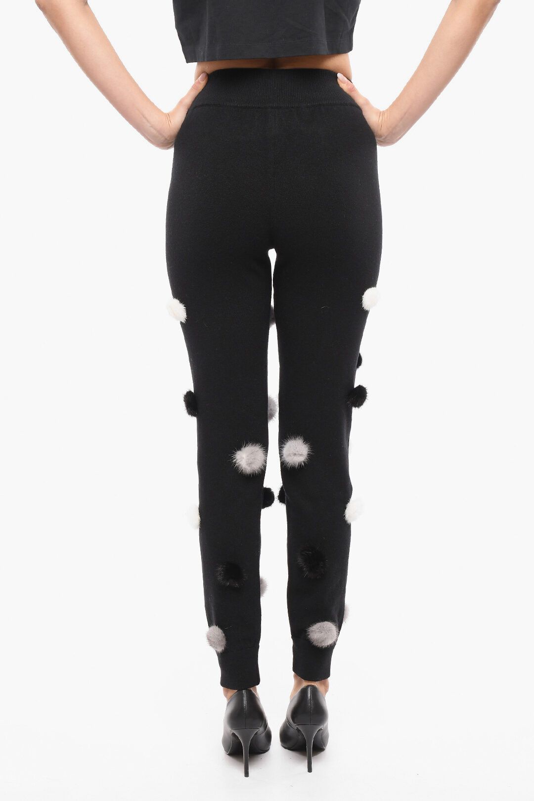 Philipp Plein og1mm0824 Wool Blend Sweatpants With Fur Pon Pon in Black Size 27" / US 4 / IT 40 - 2 Thumbnail