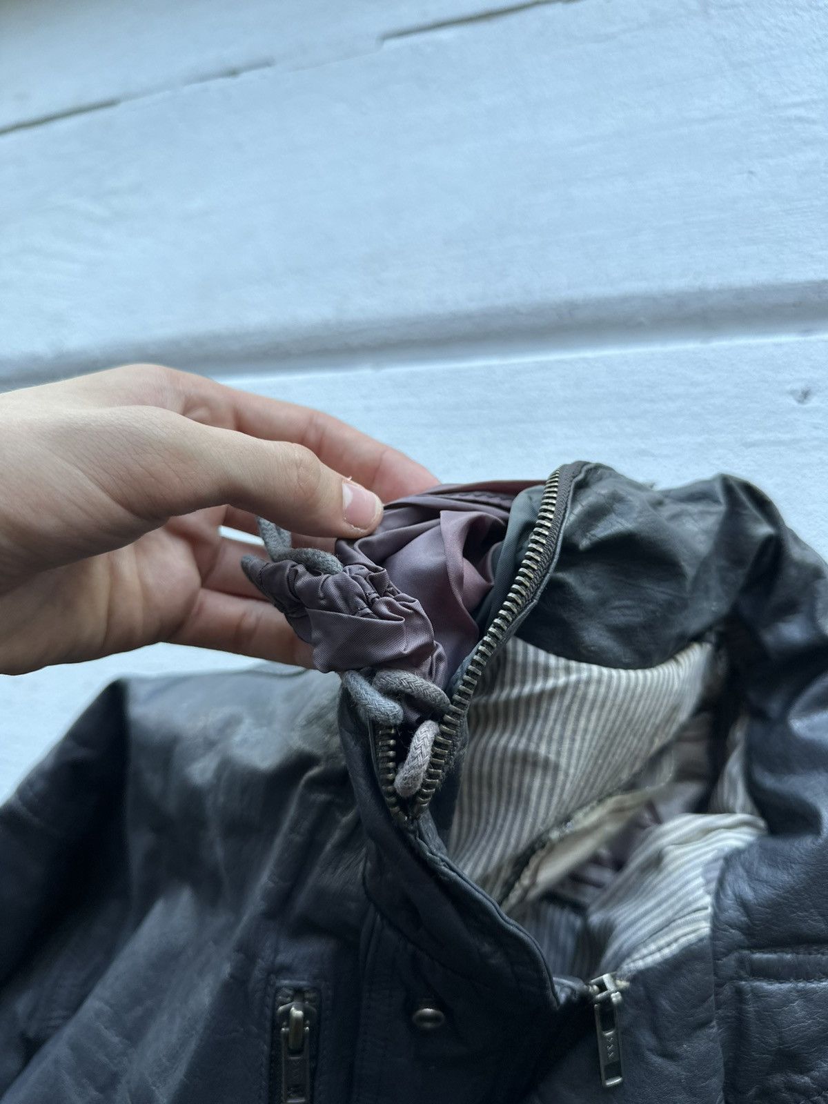 Other 🚨VNTG LEATHER JACKET AVANT GARDE ASYMMETRICAL DARK BLUE/GRAY Size US M / EU 48-50 / 2 - 24 Thumbnail