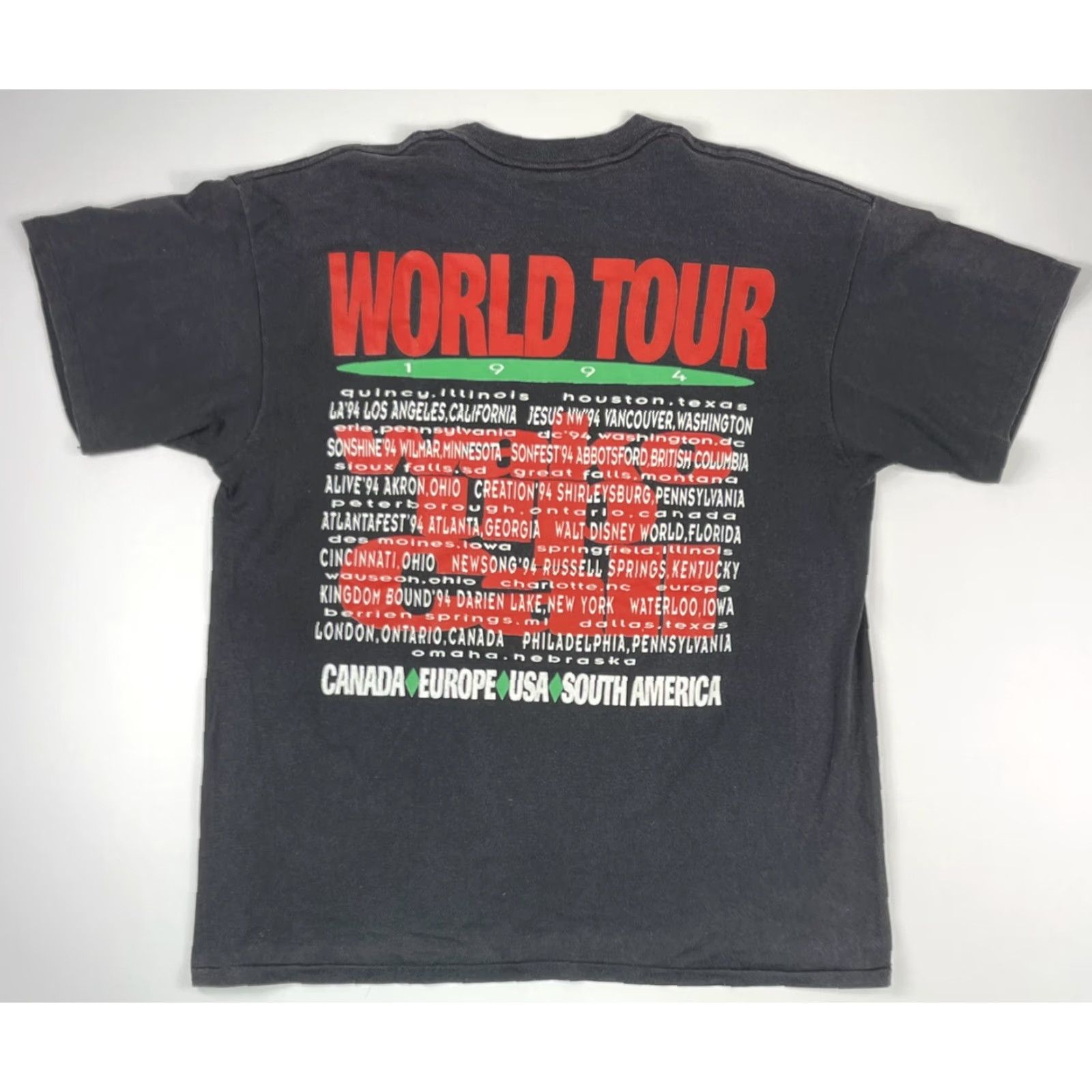 Vintage VINTAGE Petra Wake Up Call World Tour RARE T-Shirt XL USA Mens Shirt US 1994 Christian Rock Band Logo Cotton Polyester Crew Neck Short Sleeve Black Size US XL / EU 56 / 4 - 4 Thumbnail
