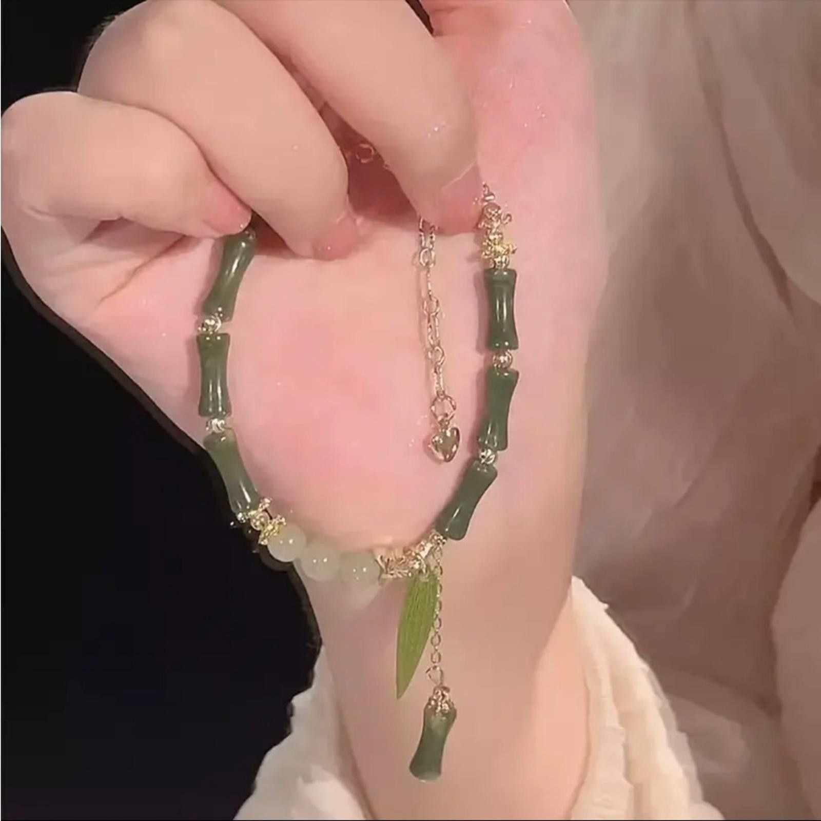 Designer Bamboo Style Vintage Inspired Bracelet in Green Size ONE SIZE - 4 Thumbnail