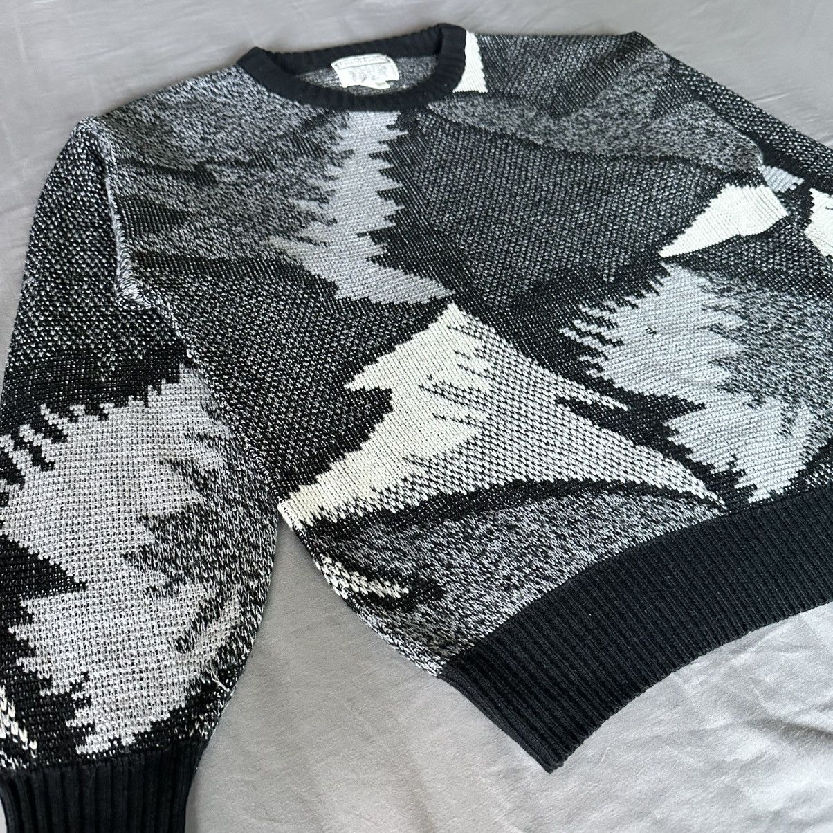 Other Vintage Abstract Grey Mountain Knitted Sweater Size US M / EU 48-50 / 2 - 2 Thumbnail