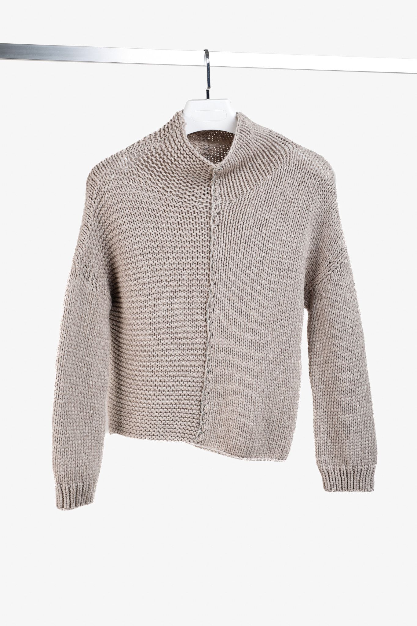 Fabiana Filippi Fabiana Filippi Taupe Merino-Wool Beaded High-Neck Sweater Size S / US 4 / IT 40 - 1 Thumbnail