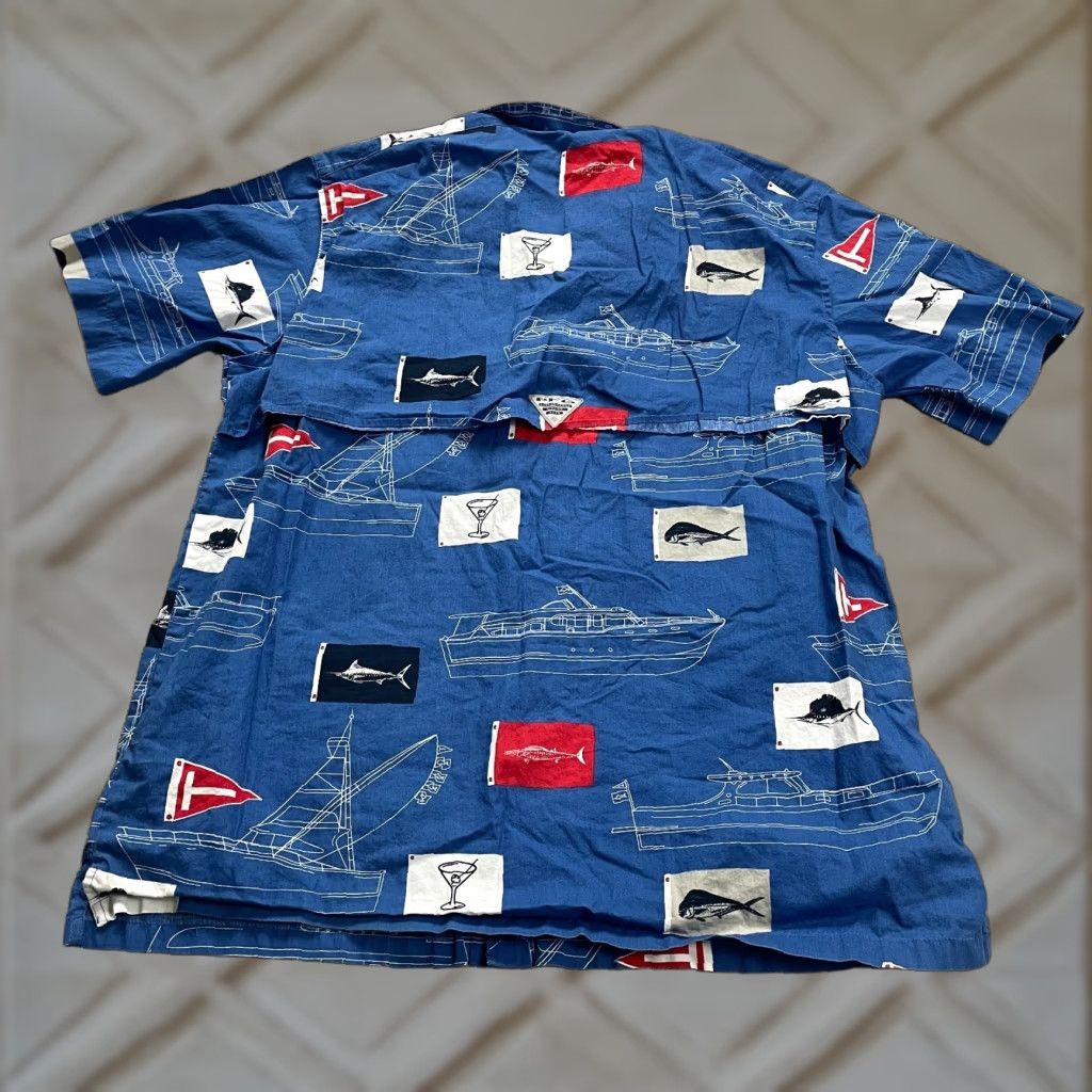Vintage Columbia PFG Shirt Men XL Blue Patterned Button-Down Short Sleeve Cotton Beach Outdoor Fish Hawaiian Casual Travel Regular Size US XL / EU 56 / 4 - 1 Thumbnail