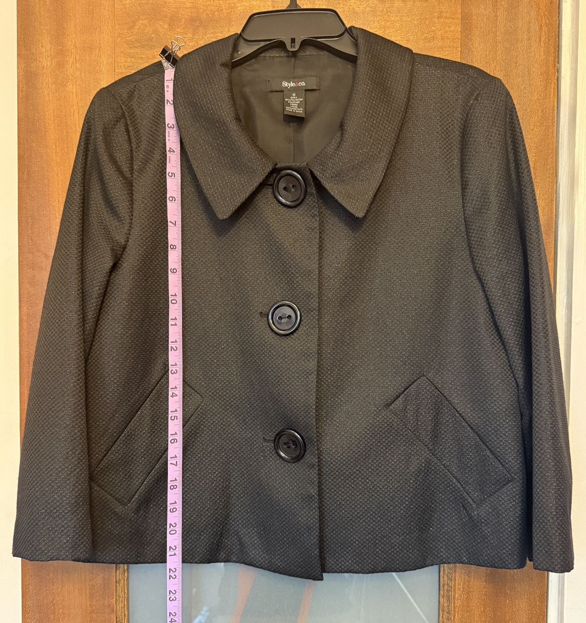 Style & Co Style & Co Black Metallic Textured Cropped Lge Button Jacket Size L / US 10 / IT 46 - 11 Thumbnail