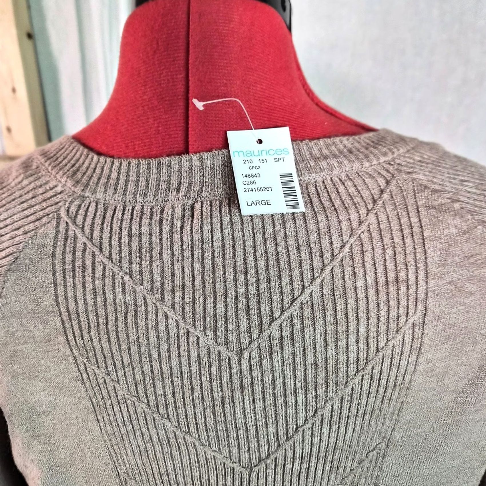 Vintage Maurices Dress Womens L Brown Size Tan Long Sleeve Knit Knee Length NWT G222 Size L / US 10 / IT 46 - 5 Thumbnail