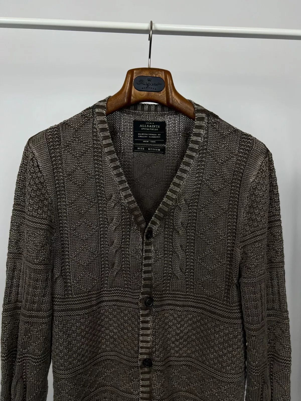 Allsaints Allsaints Valkyrie Cardigan Men's Cable Knit Cotton Sweater Size US M / EU 48-50 / 2 - 2 Thumbnail